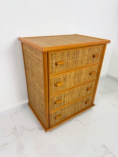 Rattan and Bamboo Chest of Drawers attributed to Dal Vera, 1960s