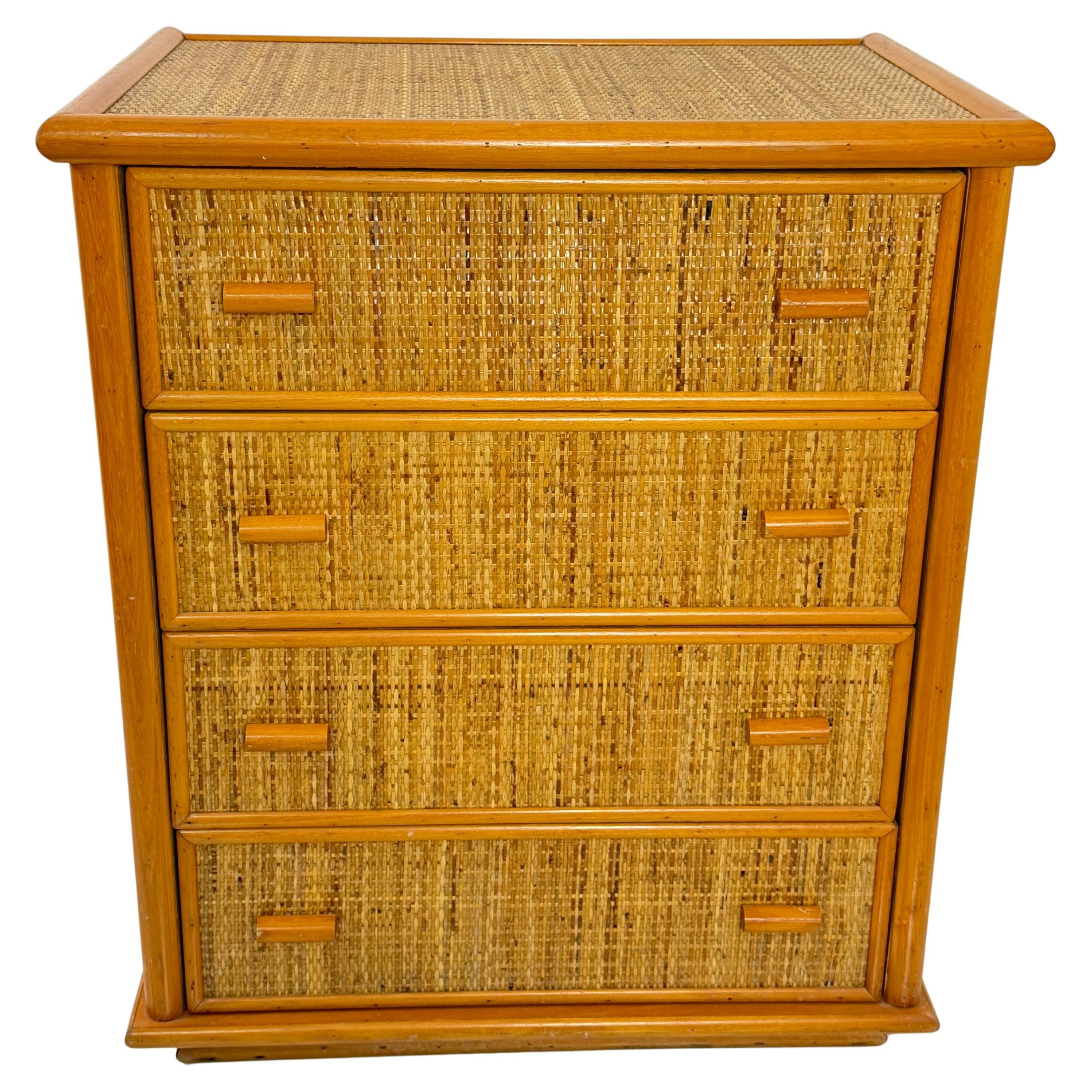 Rattan and Bamboo Chest of Drawers attributed to Dal Vera, 1960s For Sale