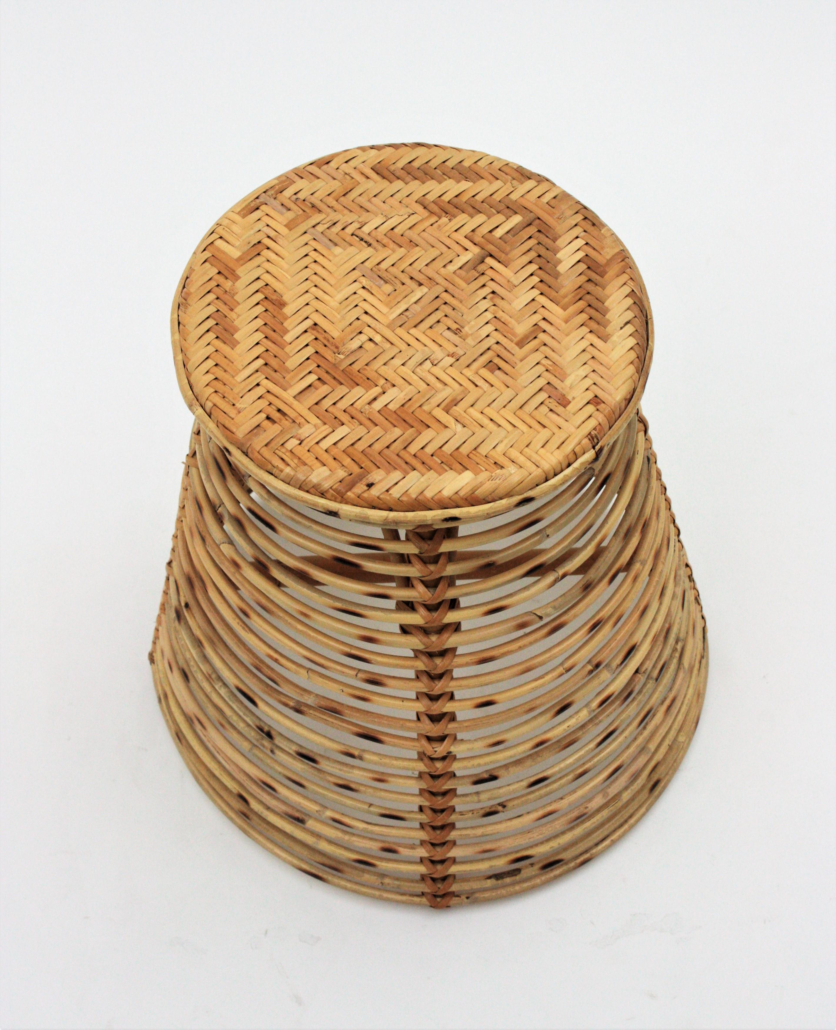 Rattan Bamboo Conical Stool or Side Table  4