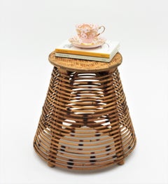 Rattan and Bamboo Conical Stool or Side Table