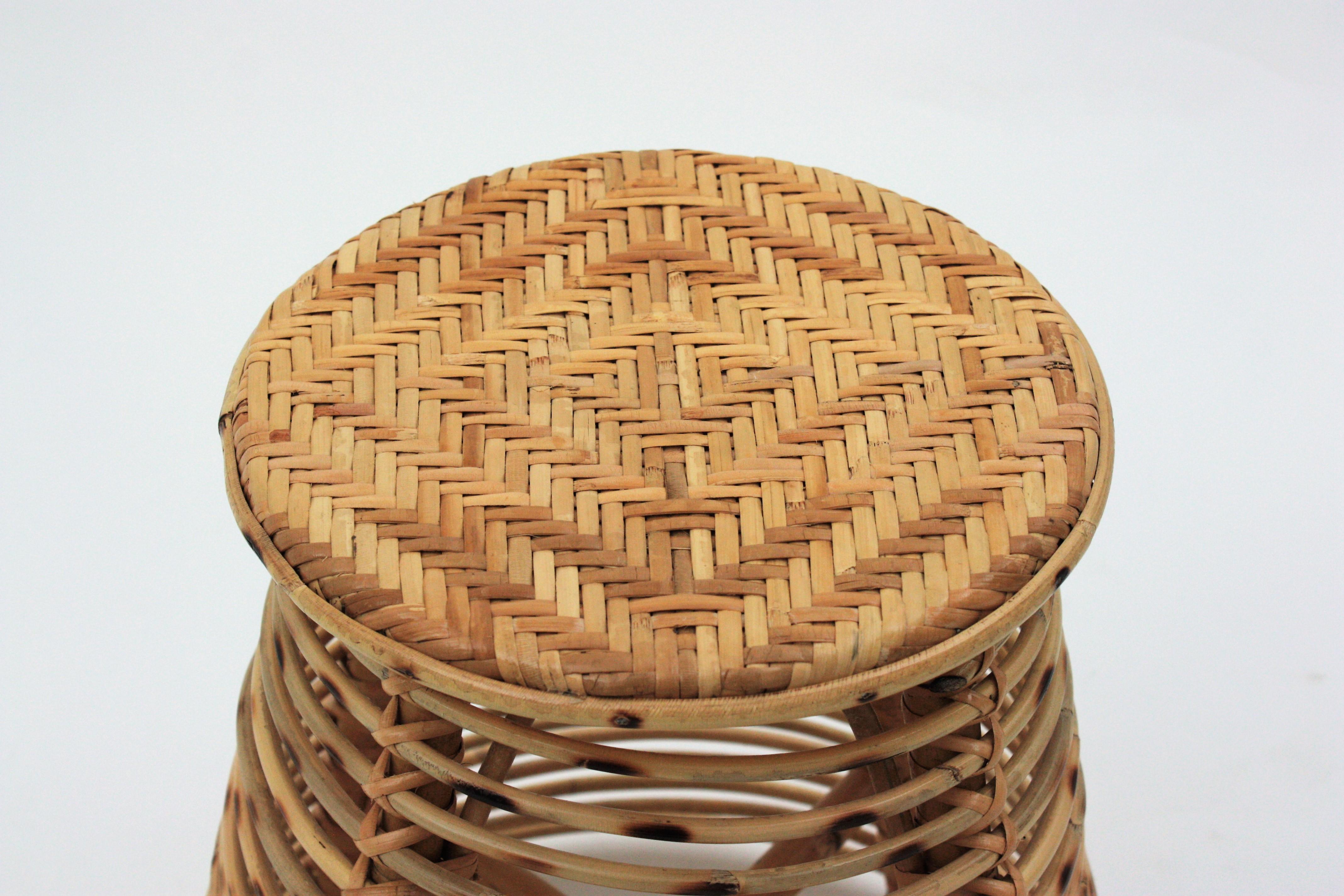 Rattan Bamboo Conical Stool or Side Table  2