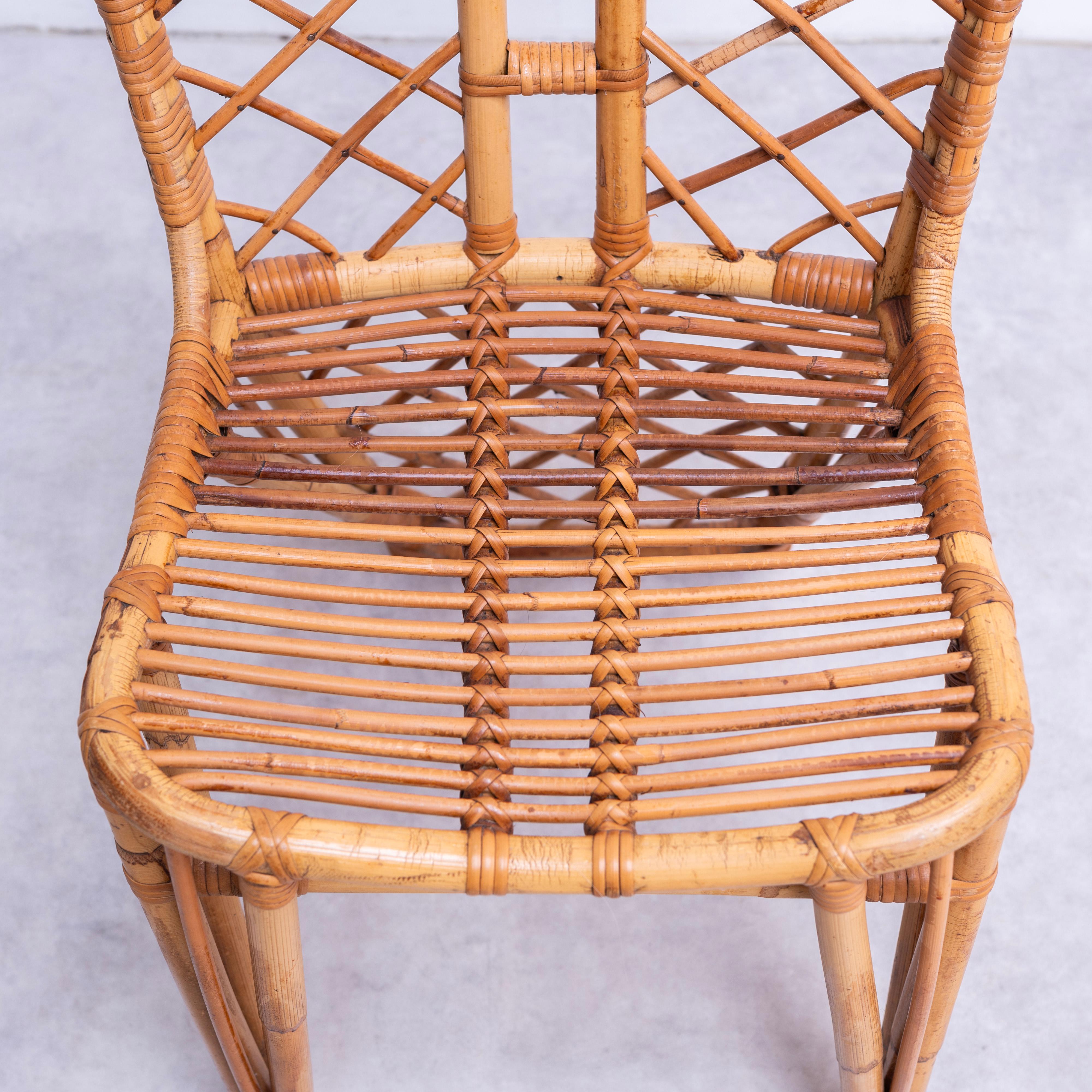Rattan and Bamboo Dining Chairs with White Fur, Set of Two For Sale 2