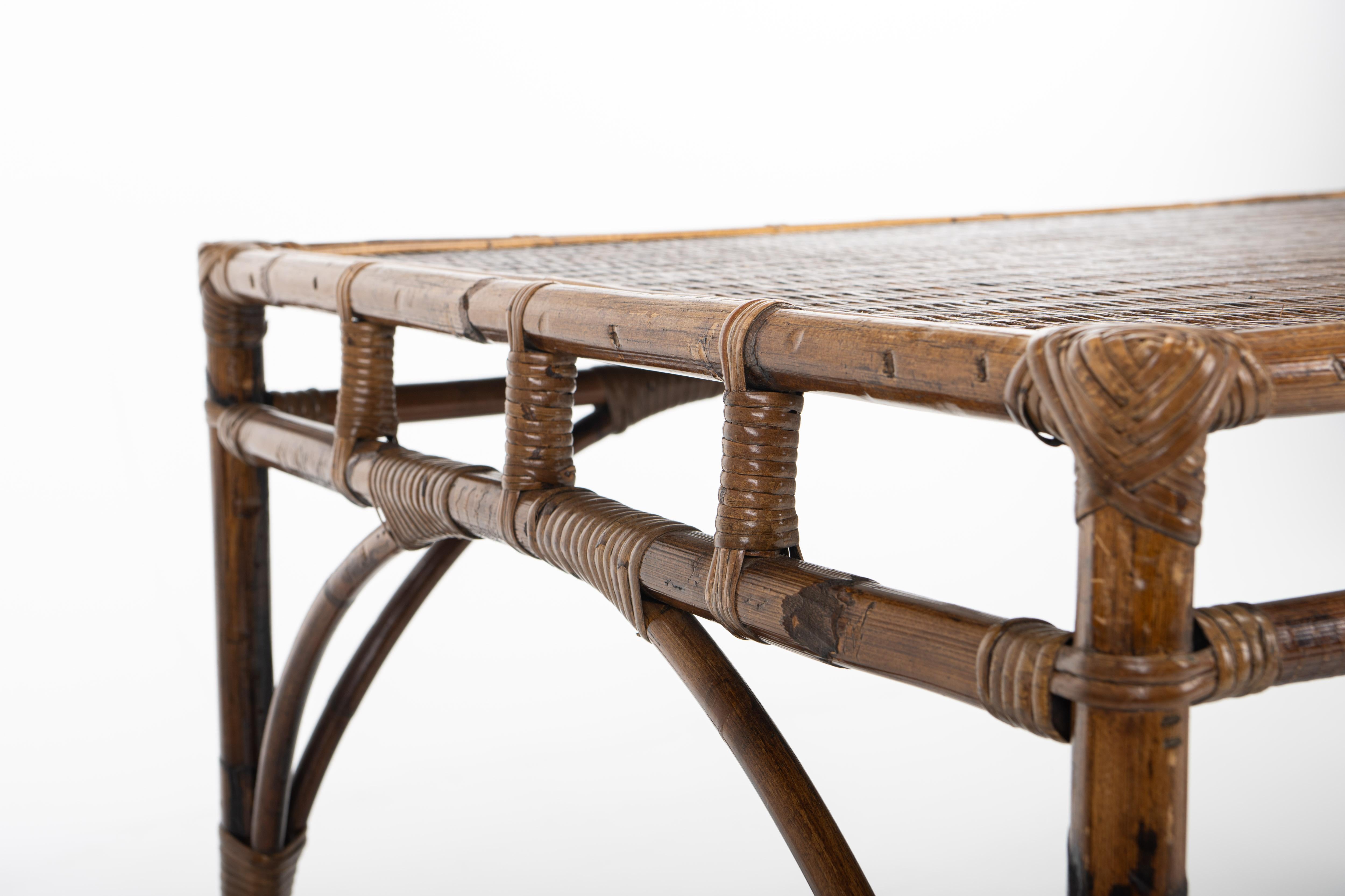 Rattan and Bamboo Dining Table and 4 Dining Chairs, 1970s 11