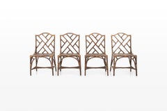 Rattan and Bamboo Dining Table and 4 Dining Chairs, 1970s