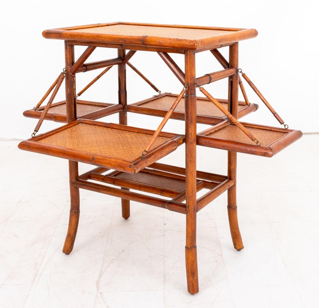 Modern Rattan and Bamboo Drop Leaf Bar or Lamp Table For Sale