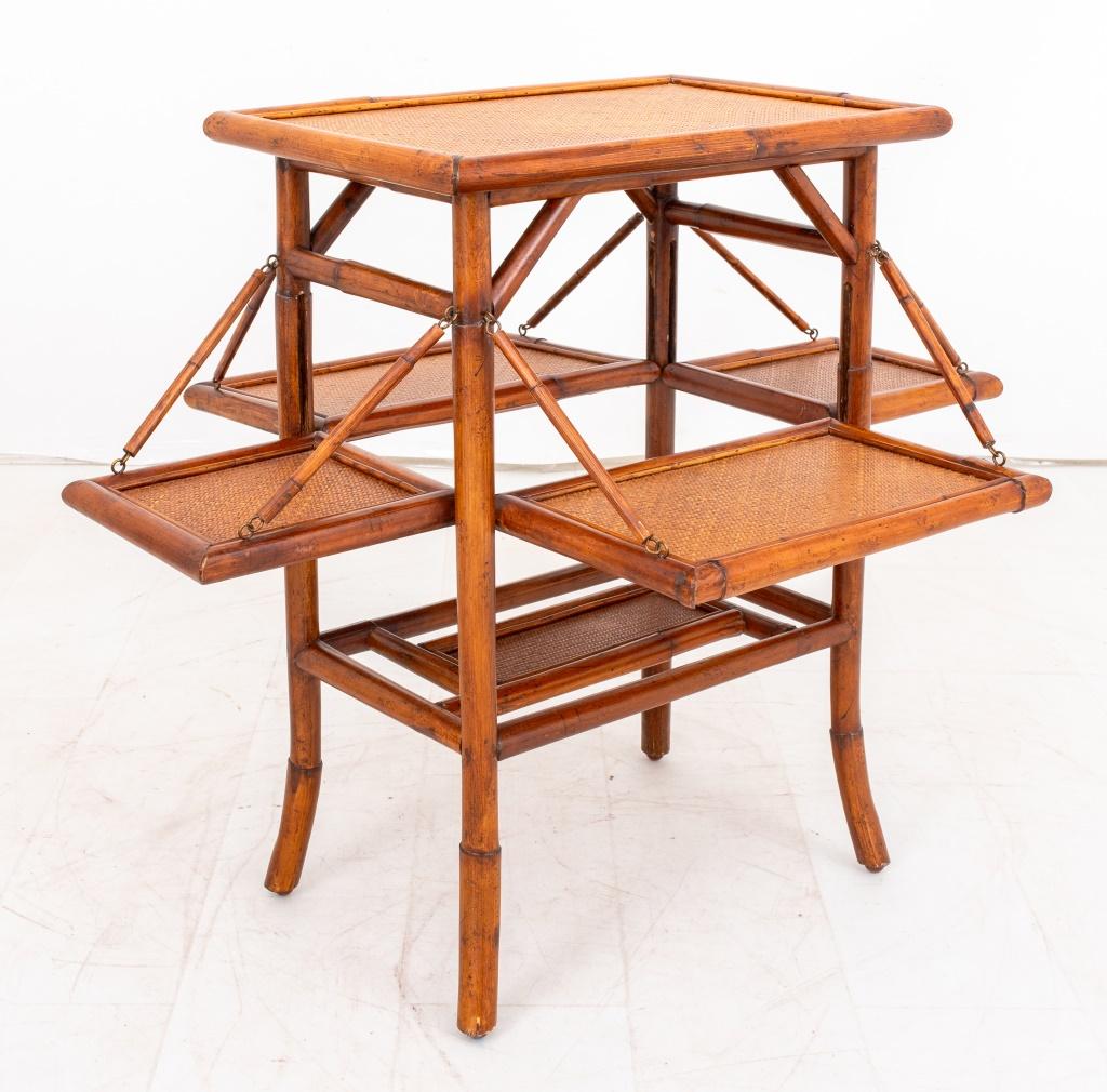 Contemporary Rattan and Bamboo Drop Leaf Bar or Lamp Table For Sale