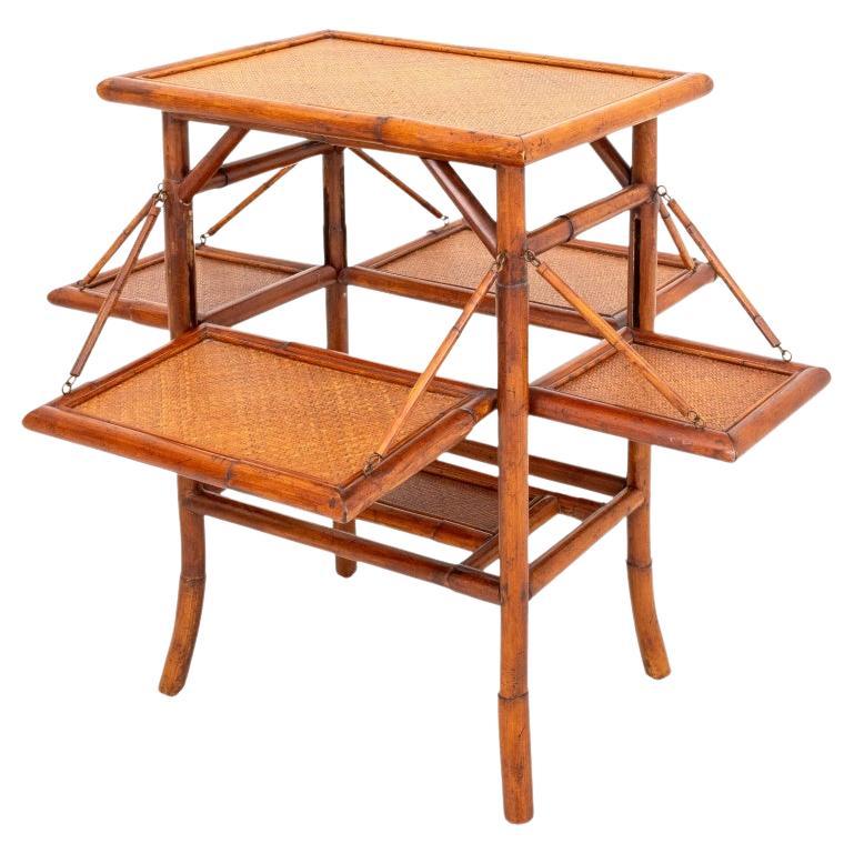 Rattan and Bamboo Drop Leaf Bar or Lamp Table For Sale