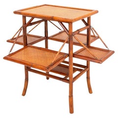 Rattan and Bamboo Drop Leaf Bar or Lamp Table