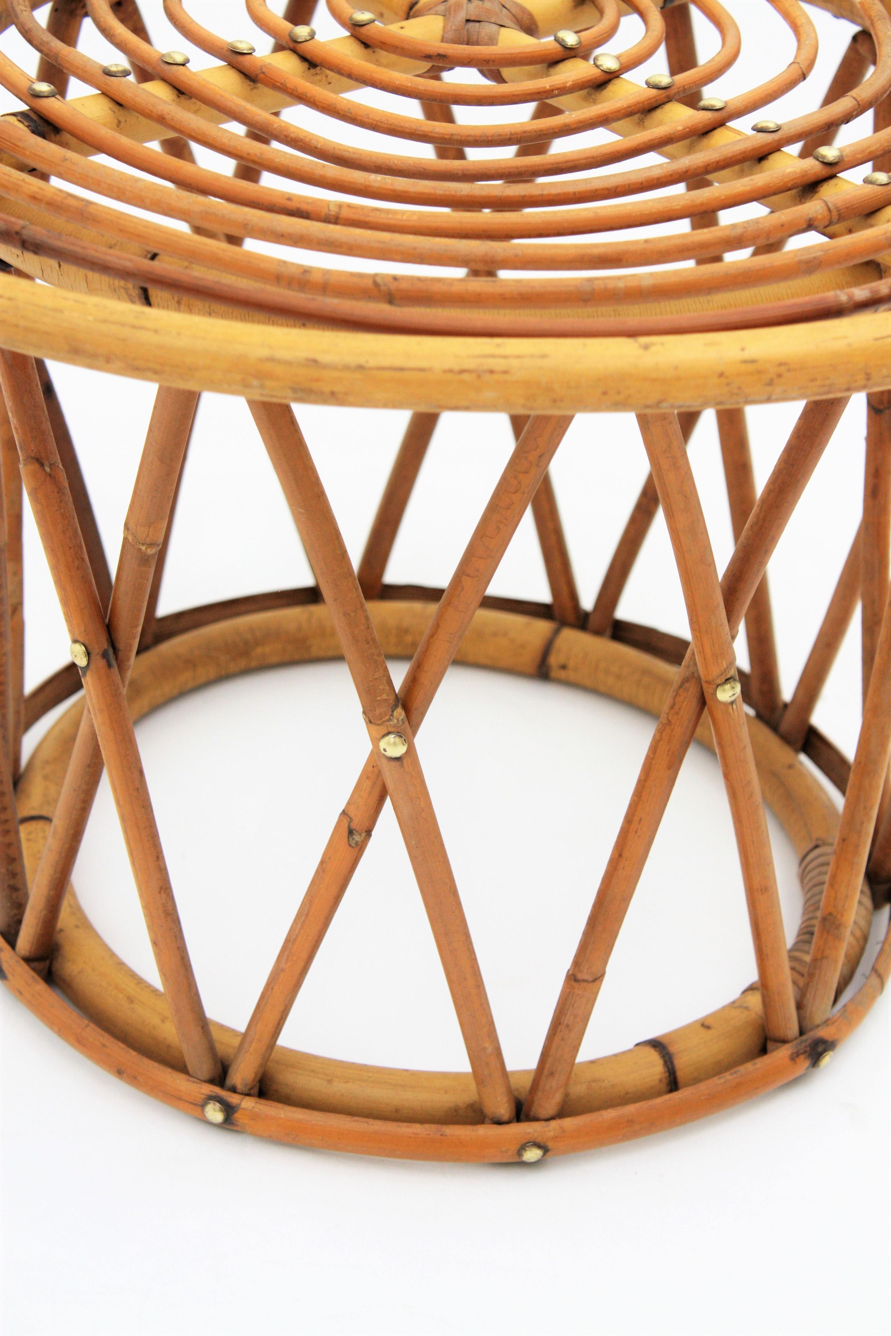 Spanish Rattan Bamboo SideTable in the Style of Franco Albini