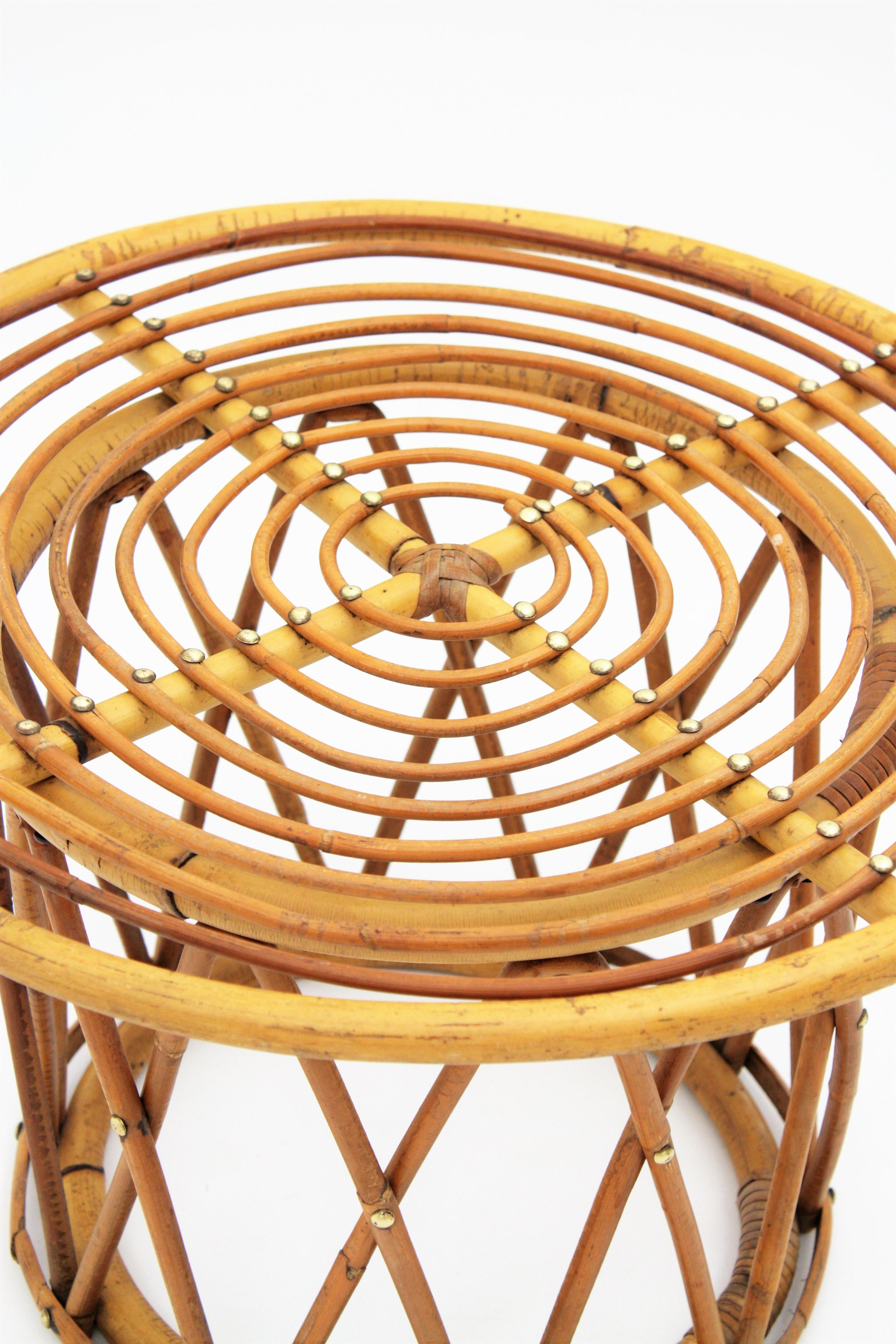 20th Century Rattan Bamboo SideTable in the Style of Franco Albini