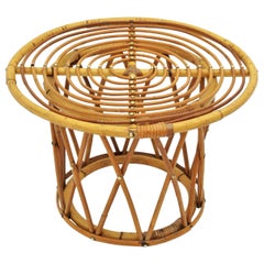 Rattan Bamboo SideTable in the Style of Franco Albini