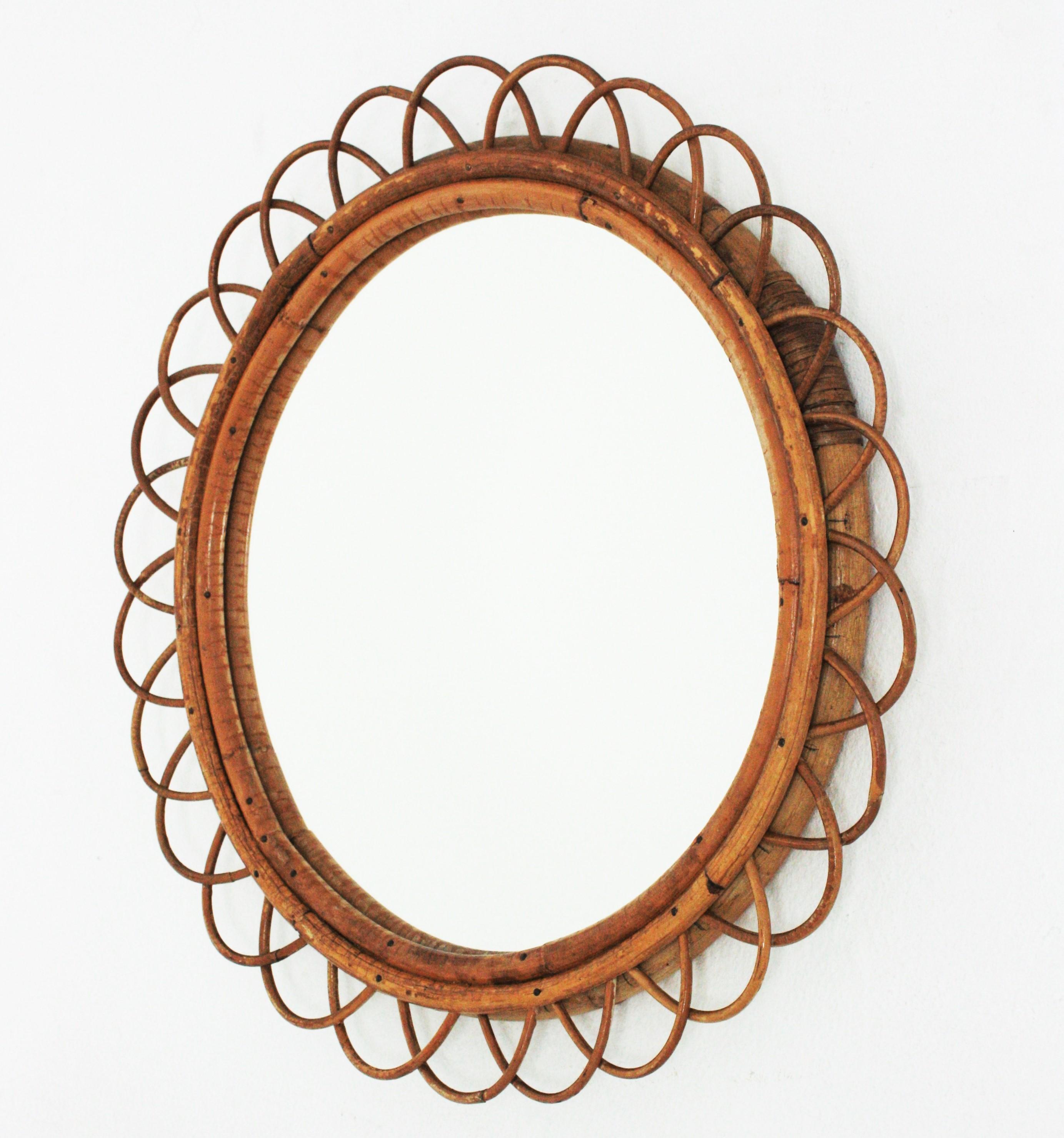 Rattan and Bamboo Flower Round Wall Mirror 2