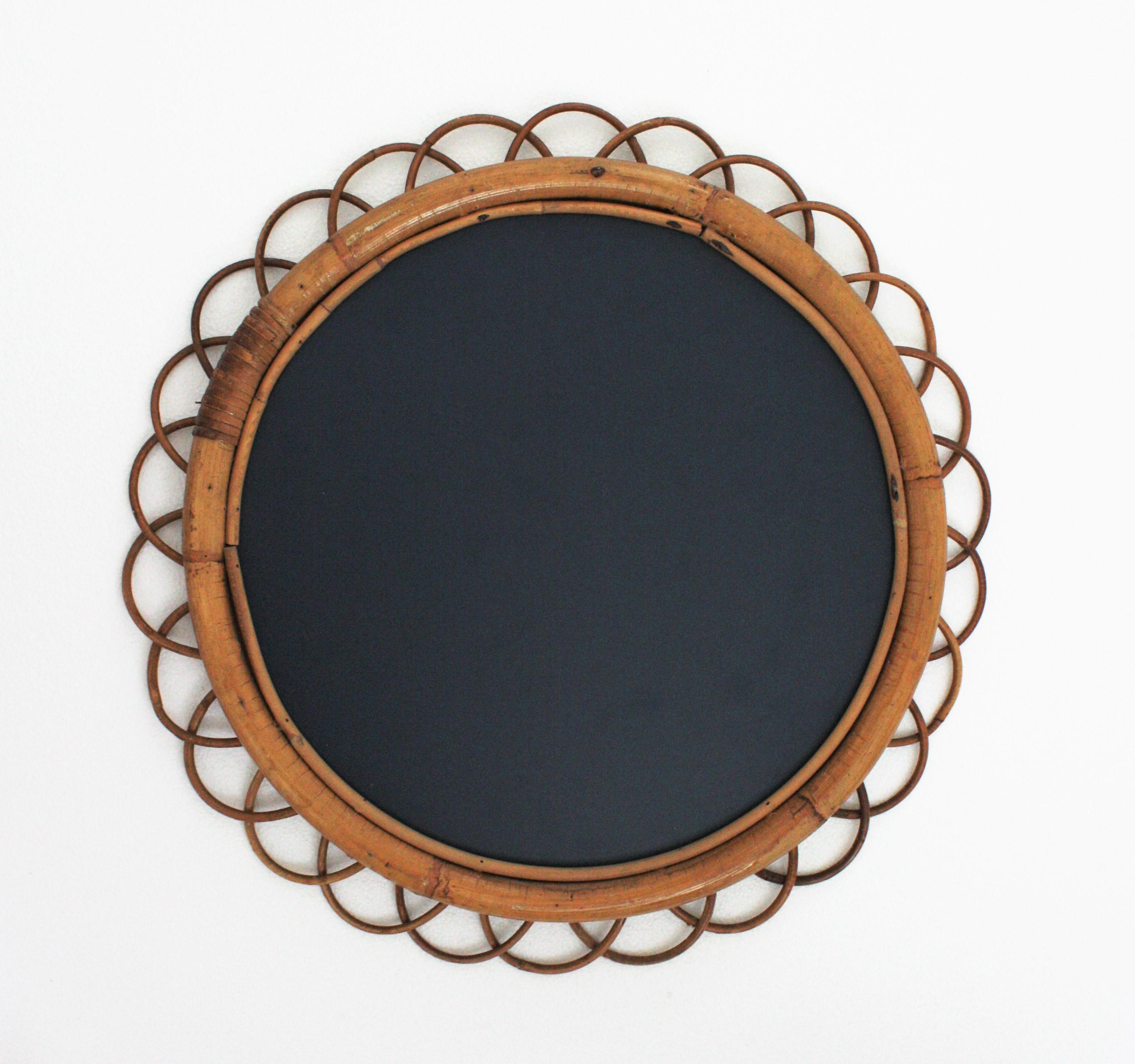 Rattan and Bamboo Flower Round Wall Mirror 1