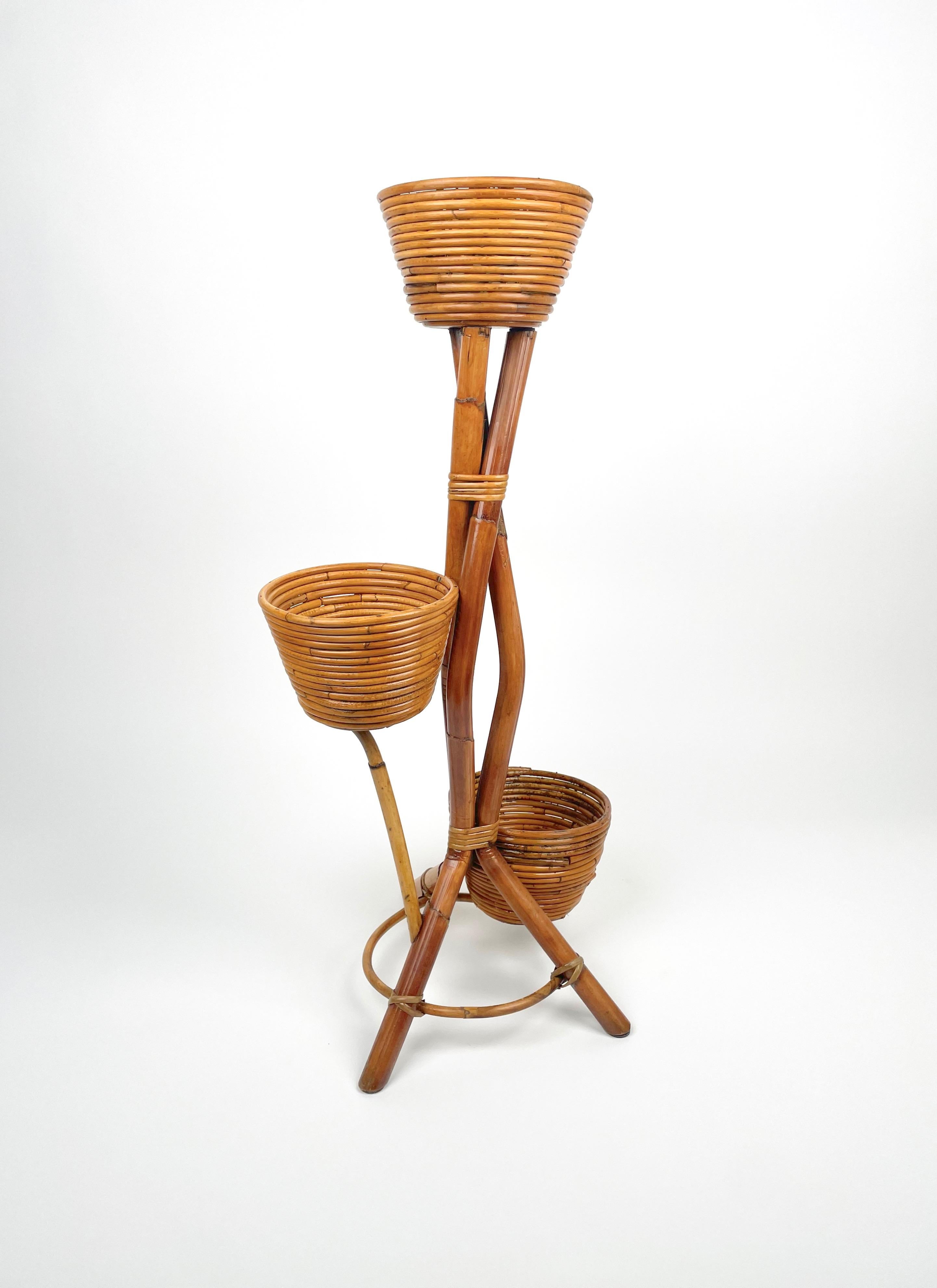 rattan tiered plant stand