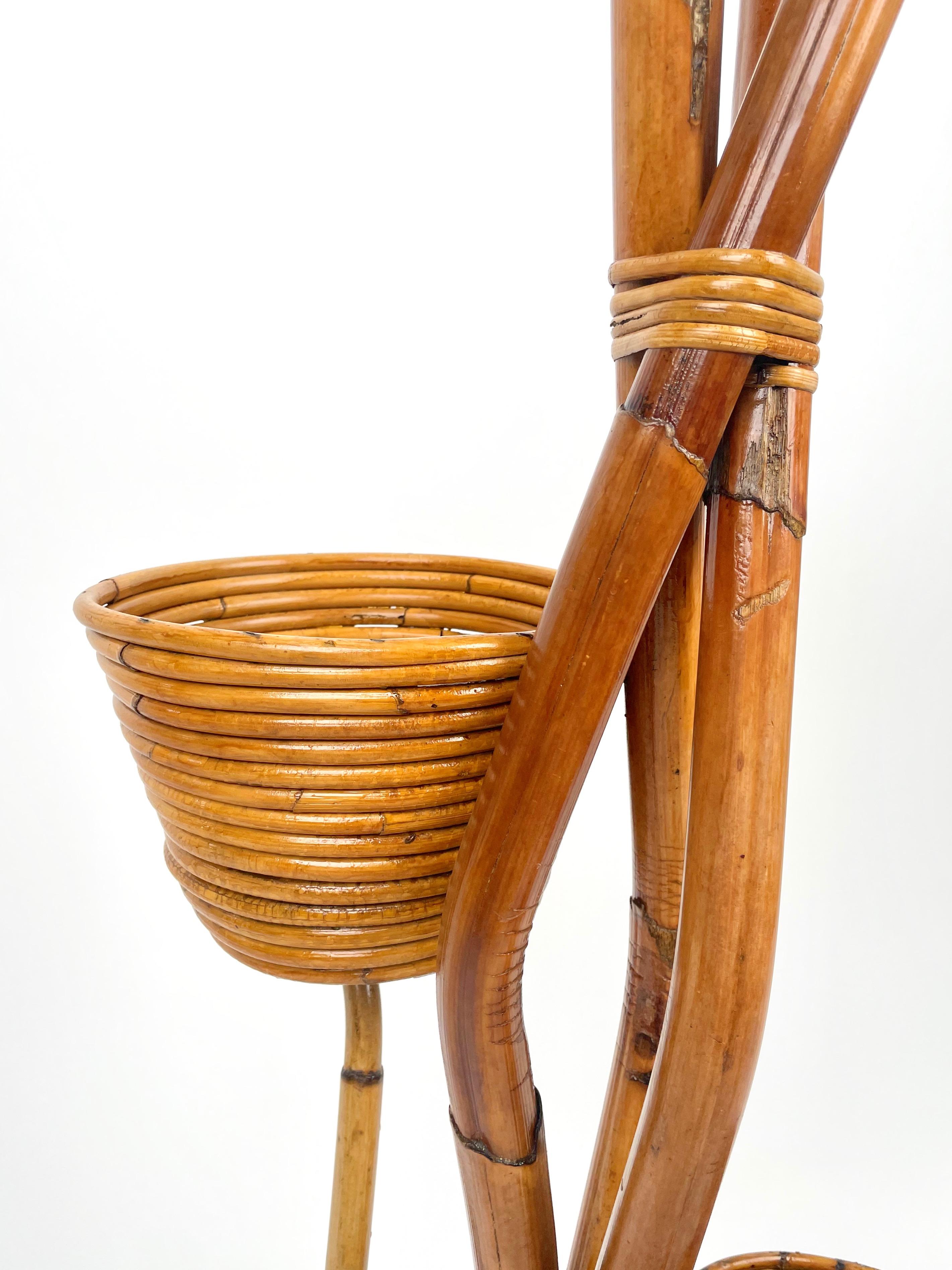 Italian Rattan and Bamboo Flowers Stands or Plants Holders, Italy 1960s