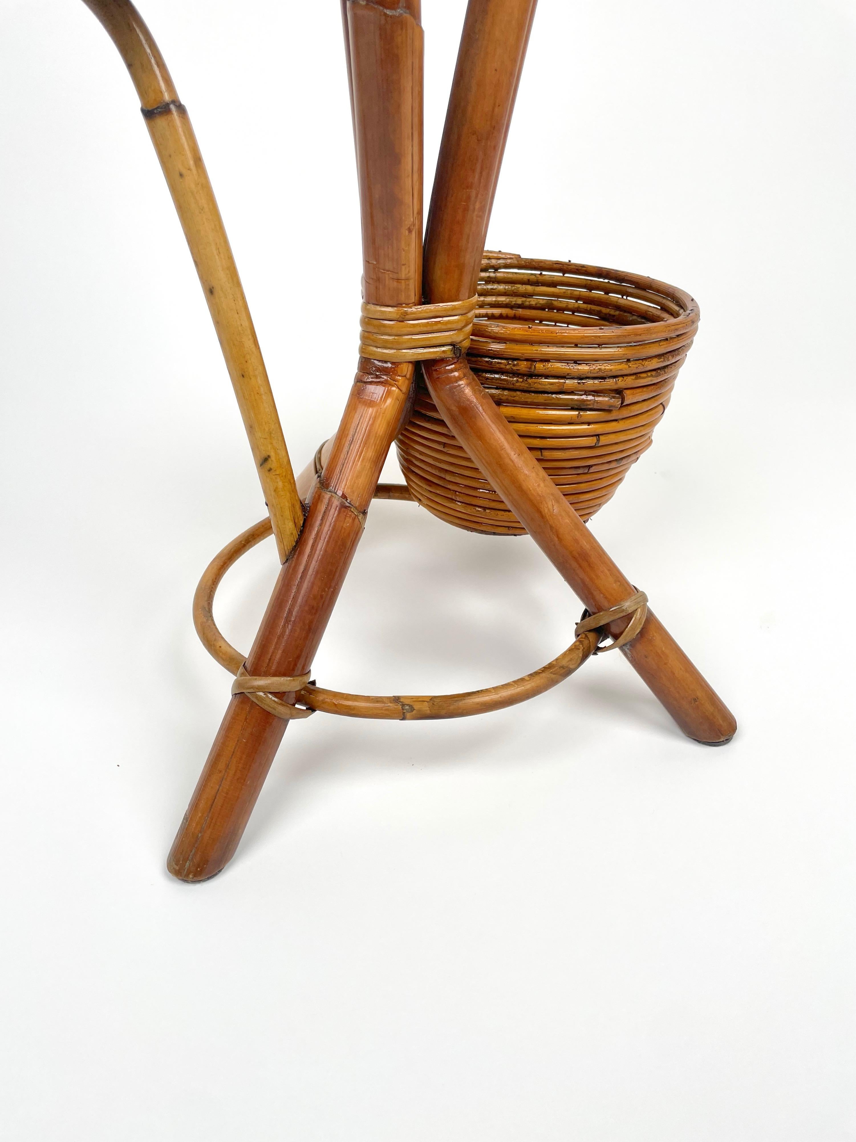 Mid-20th Century Rattan and Bamboo Flowers Stands or Plants Holders, Italy 1960s