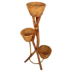 Rattan and Bamboo Flowers Stands or Plants Holders, Italy 1960s