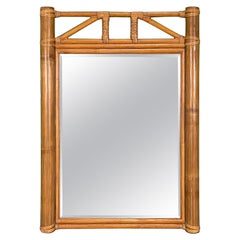 Rattan and Bamboo Fretwork Wall Mirror