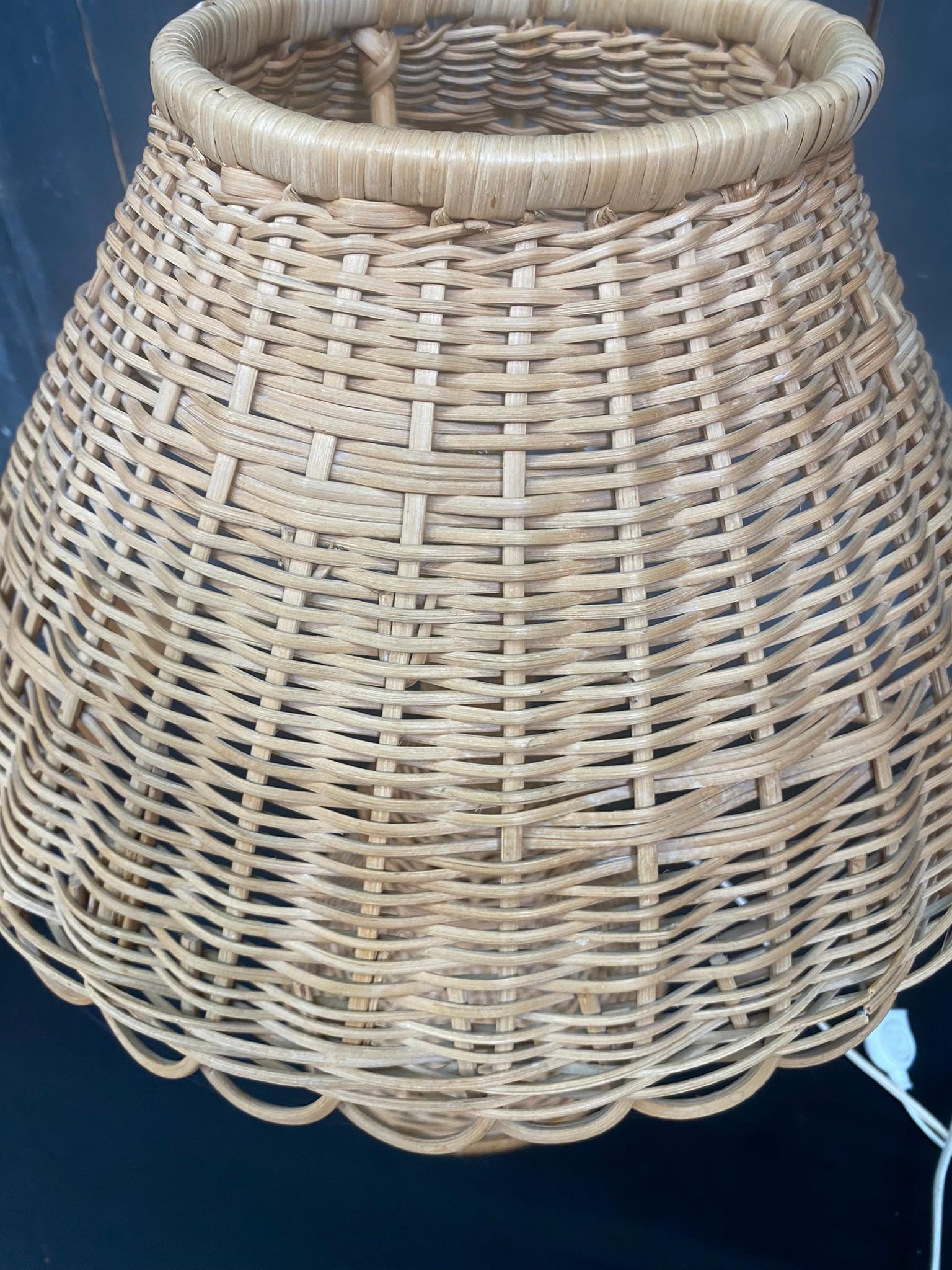 Mid-Century Modern Rattan and Bamboo Lamp, circa 1950-1960 For Sale