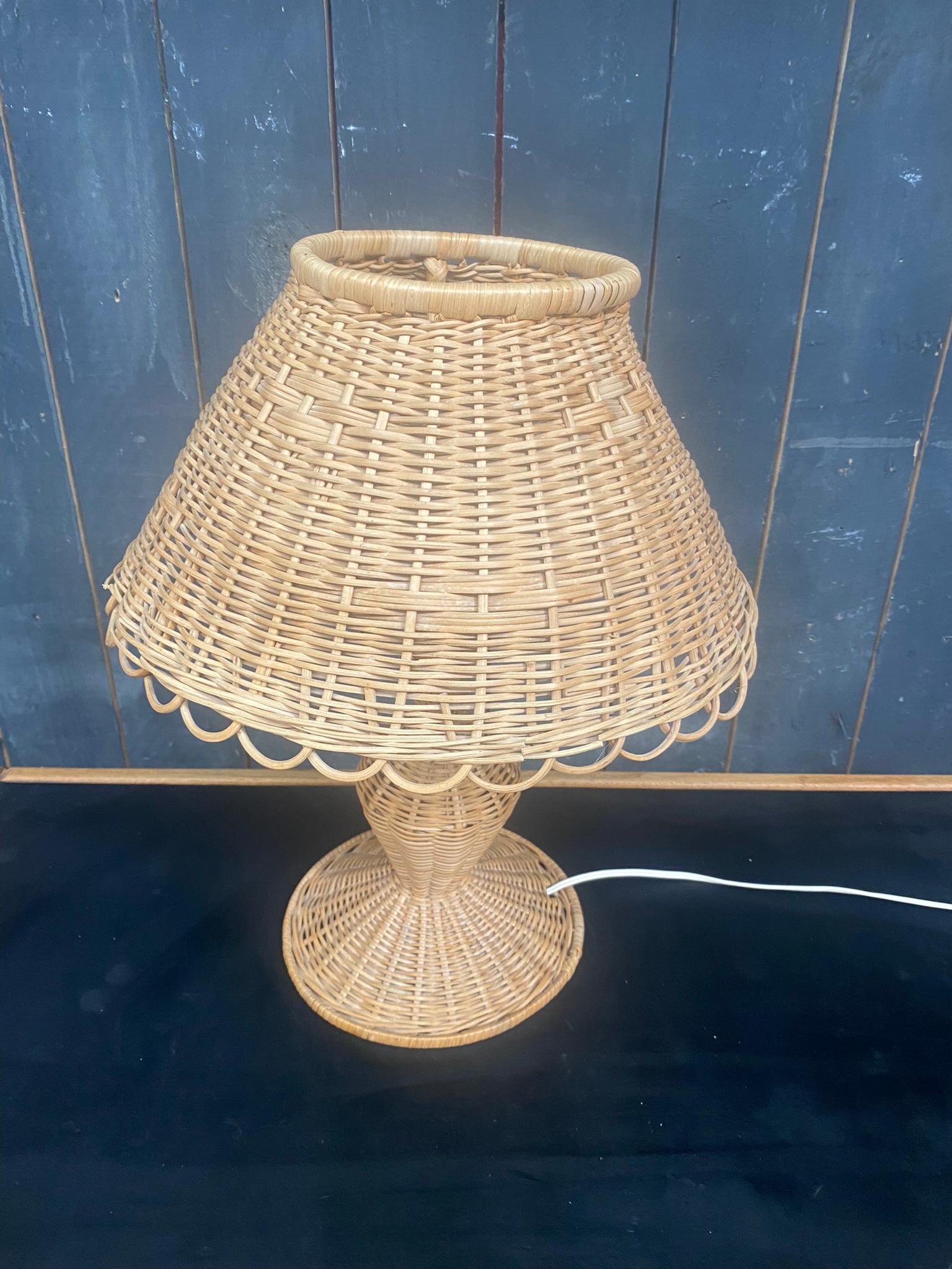 French Rattan and Bamboo Lamp, circa 1950-1960 For Sale
