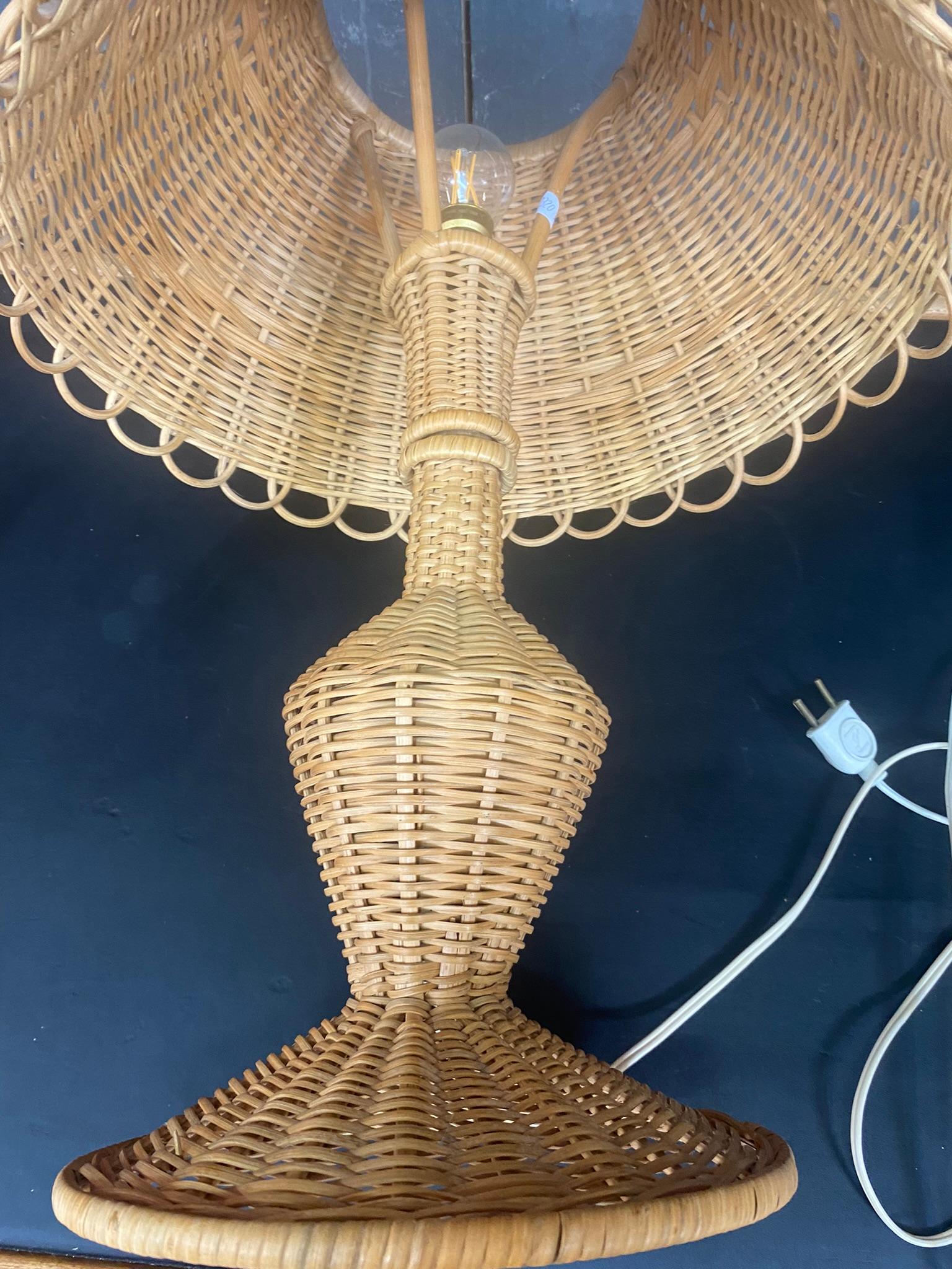 Rattan and Bamboo Lamp, circa 1950-1960 In Good Condition For Sale In Saint-Ouen, FR