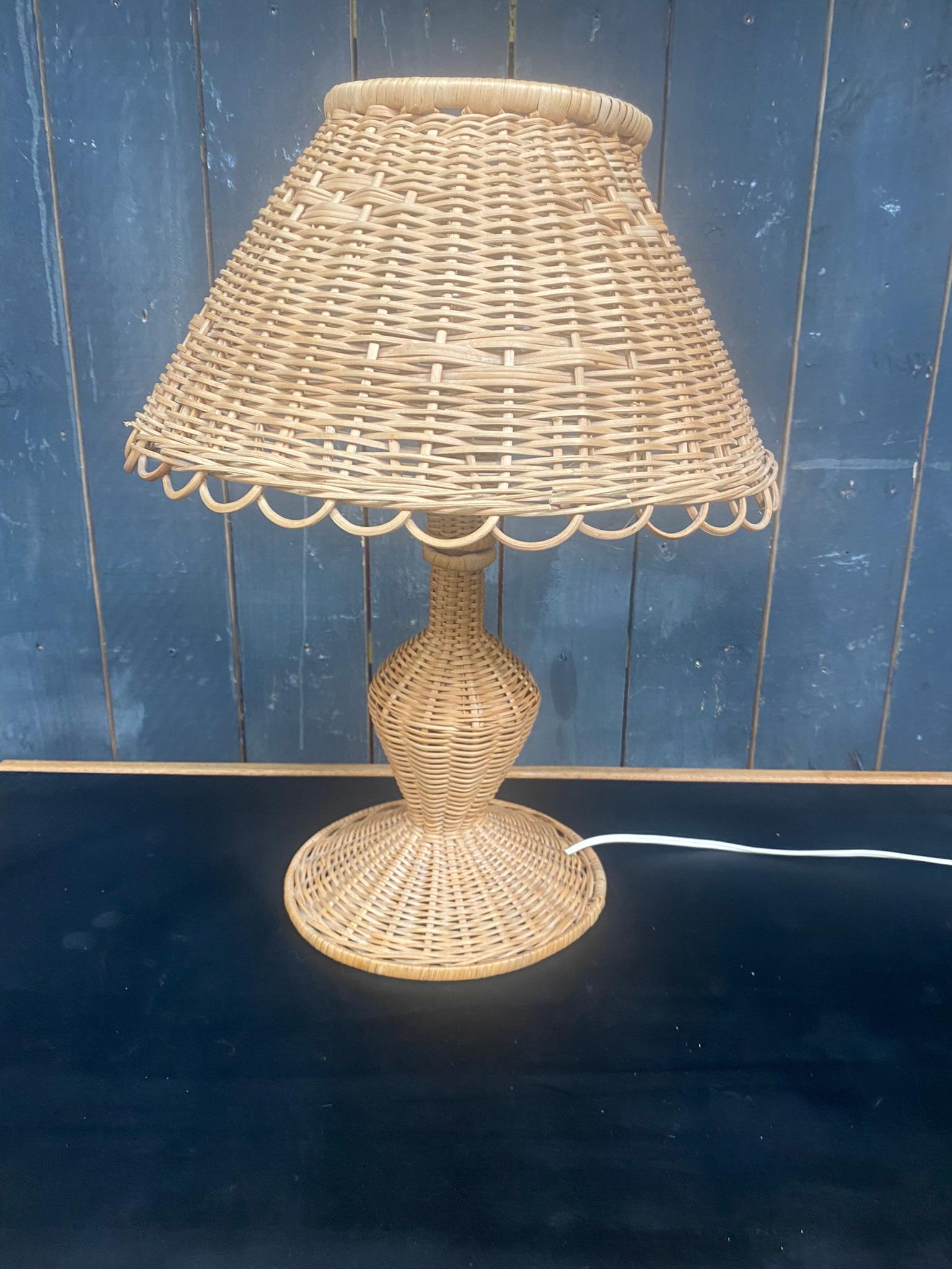 Mid-20th Century Rattan and Bamboo Lamp, circa 1950-1960 For Sale