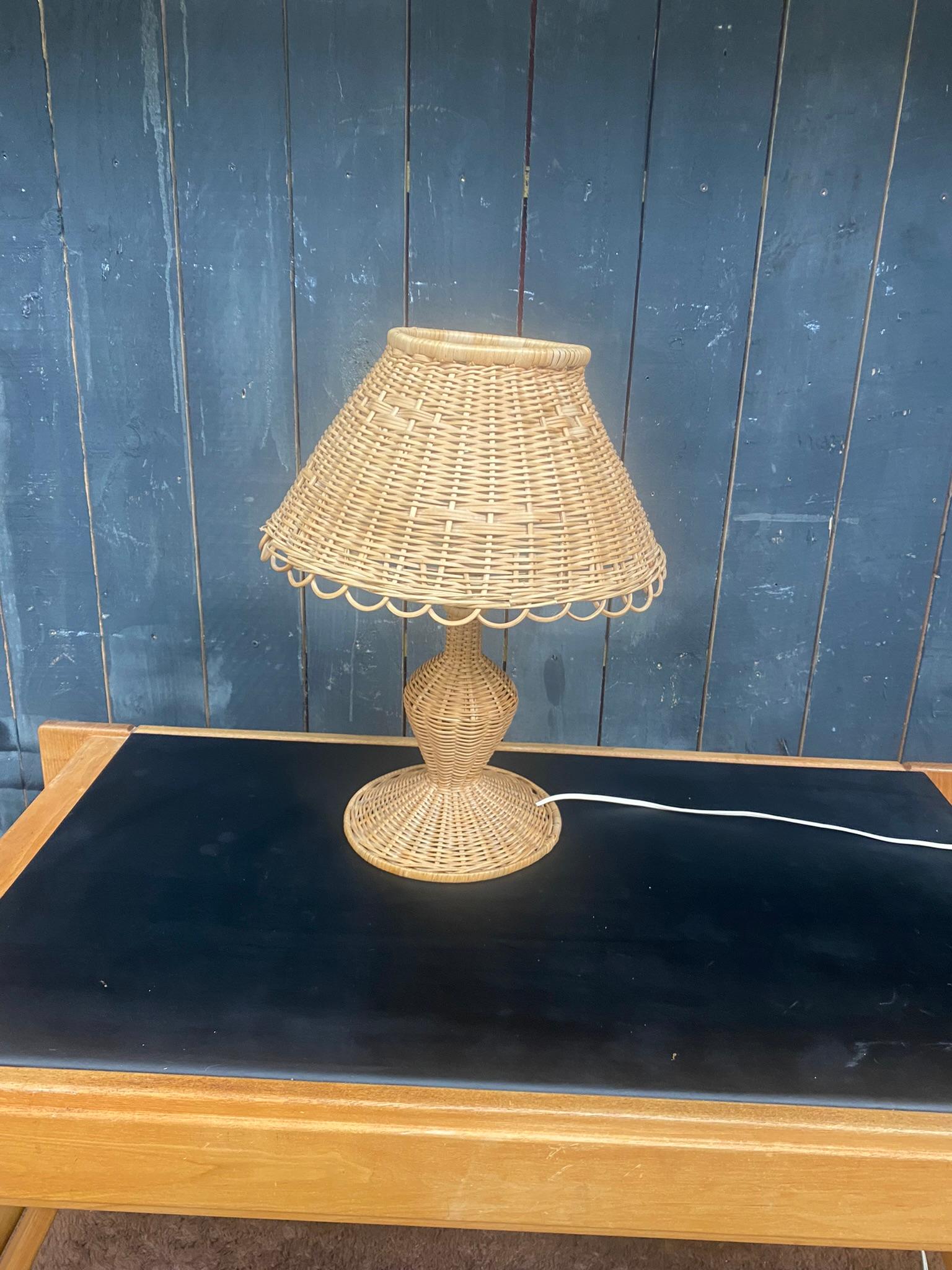 Rattan and Bamboo Lamp, circa 1950-1960 For Sale 1