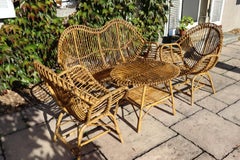 Rattan And Bamboo Lounge Set, Italy, 1960s