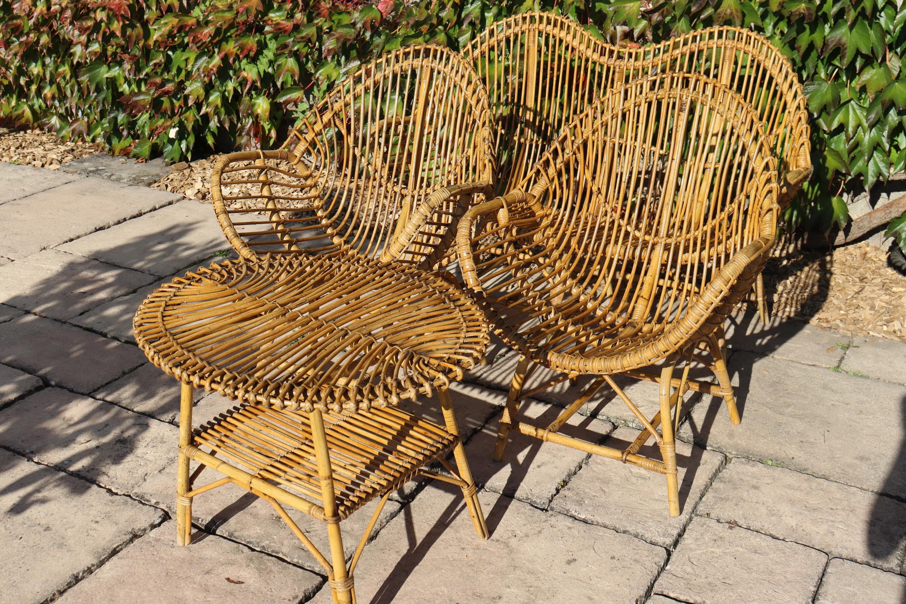Rattan And Bamboo Lounge Set, Italy, 1960s, Attributed To Franco Albini (Böhmisch) im Angebot
