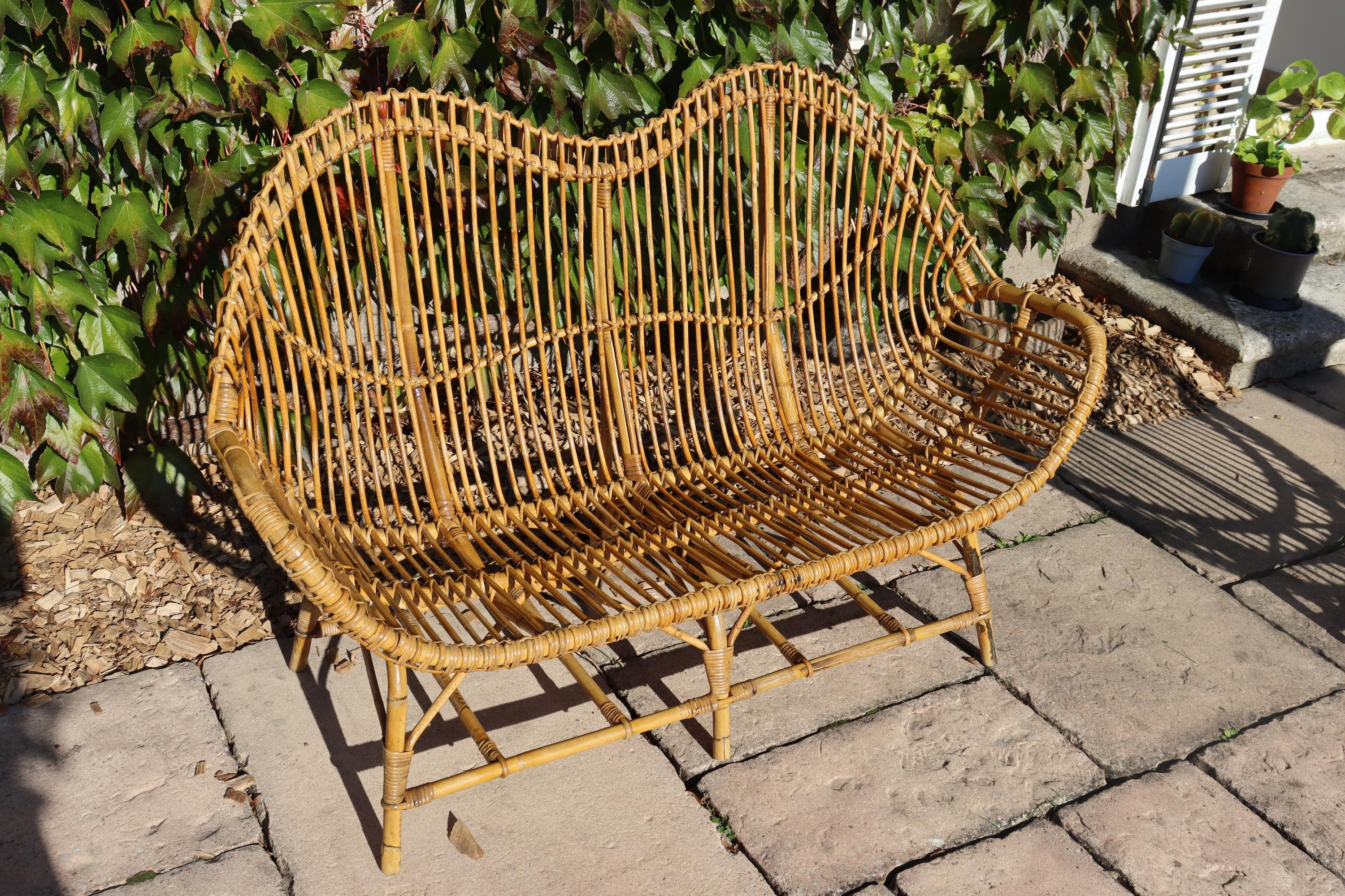 Rattan And Bamboo Lounge Set, Italy, 1960s, Attributed To Franco Albini im Zustand „Gut“ im Angebot in Charmes, FR