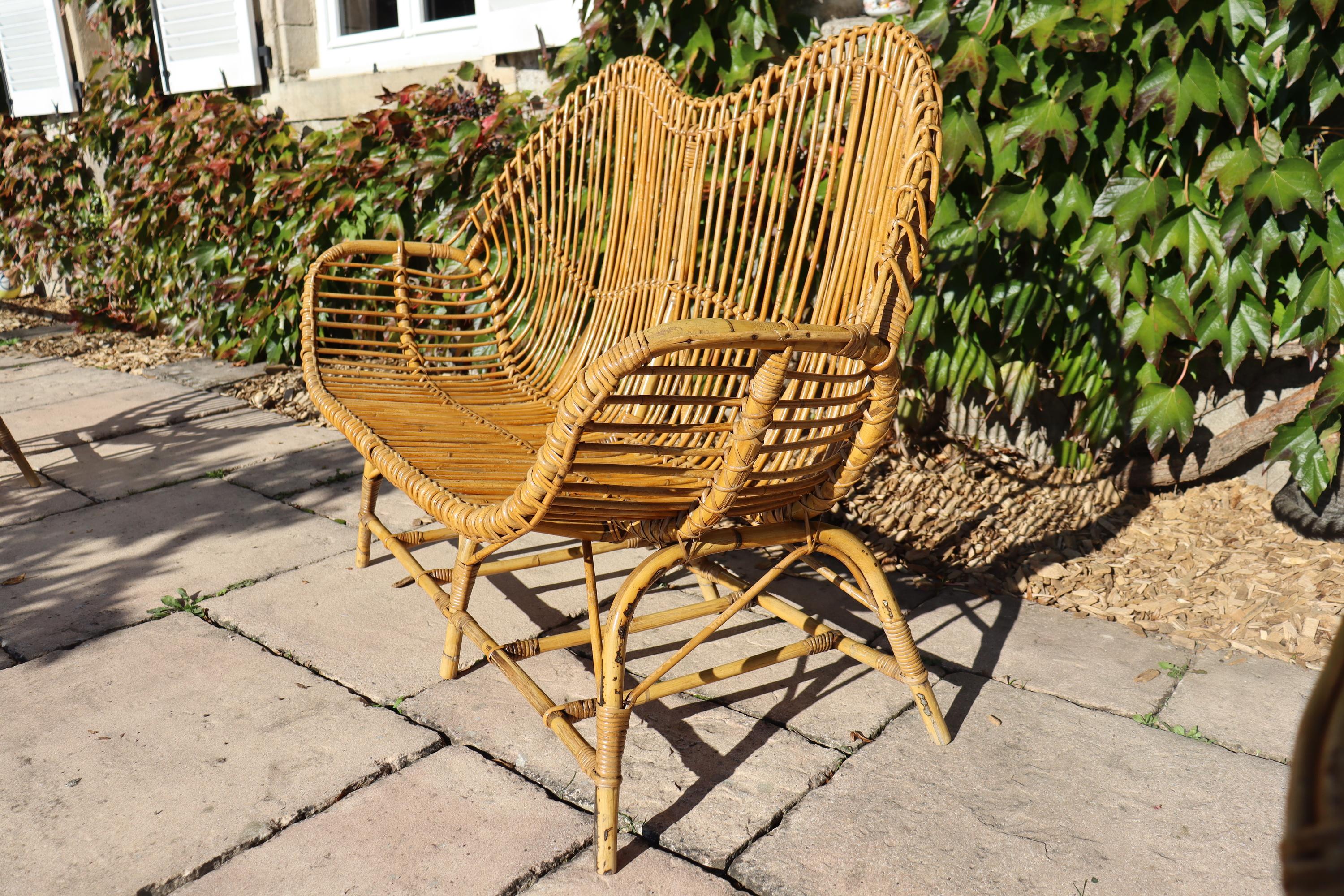 Rattan And Bamboo Lounge Set, Italy, 1960s, Attributed To Franco Albini (20. Jahrhundert) im Angebot