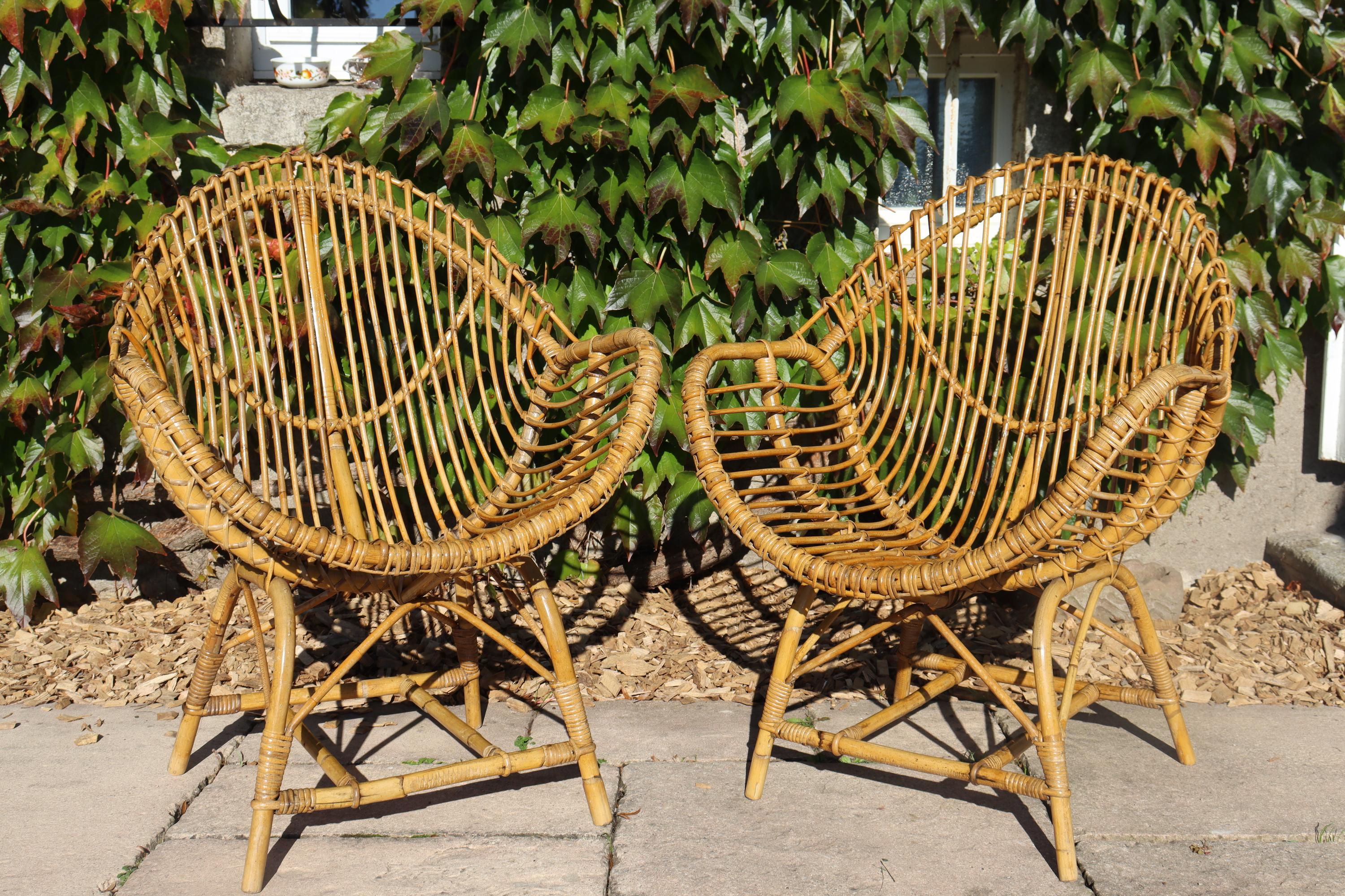 Rattan And Bamboo Lounge Set, Italy, 1960s, Attributed To Franco Albini im Angebot 1