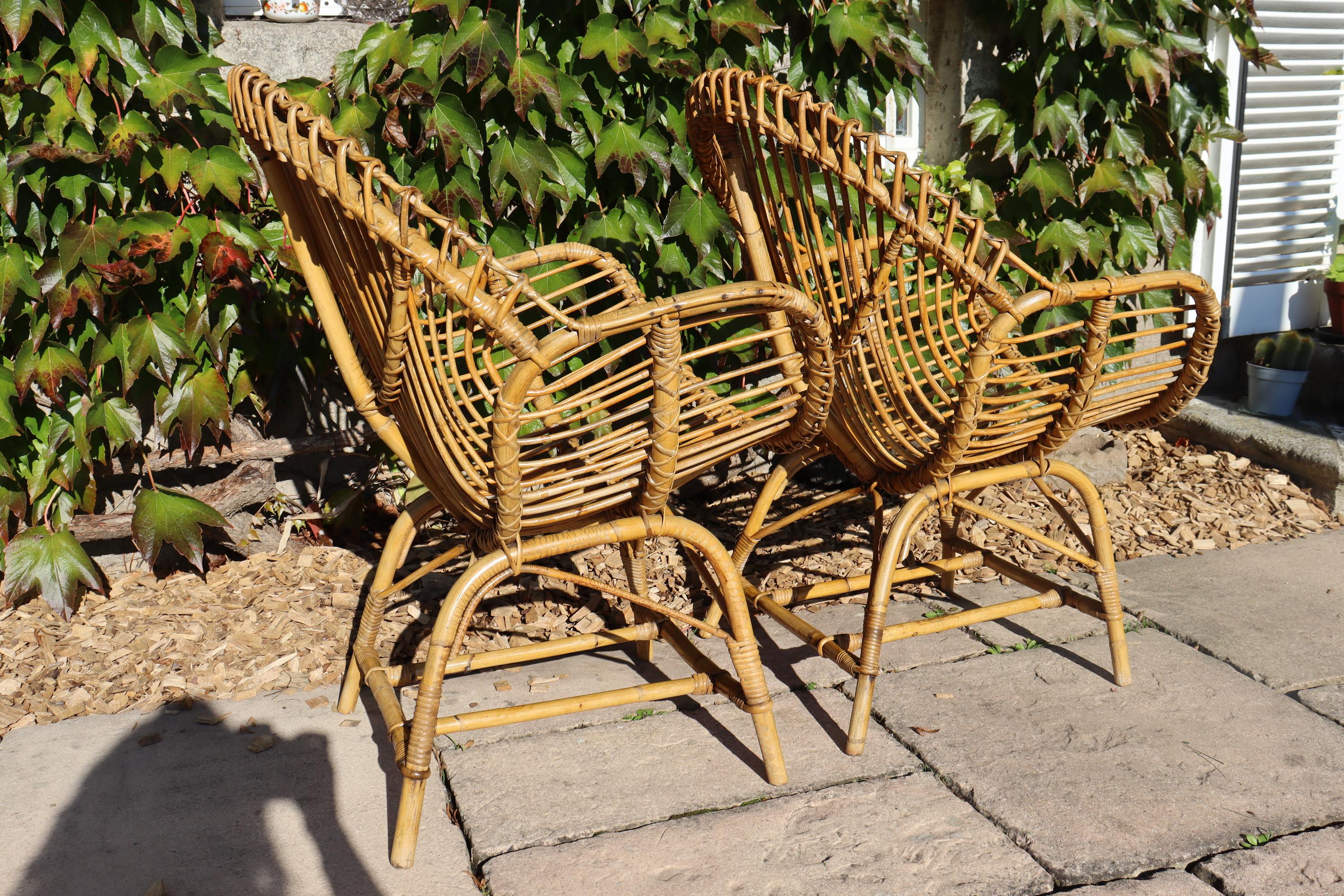 Rattan And Bamboo Lounge Set, Italy, 1960s, Attributed To Franco Albini im Angebot 3