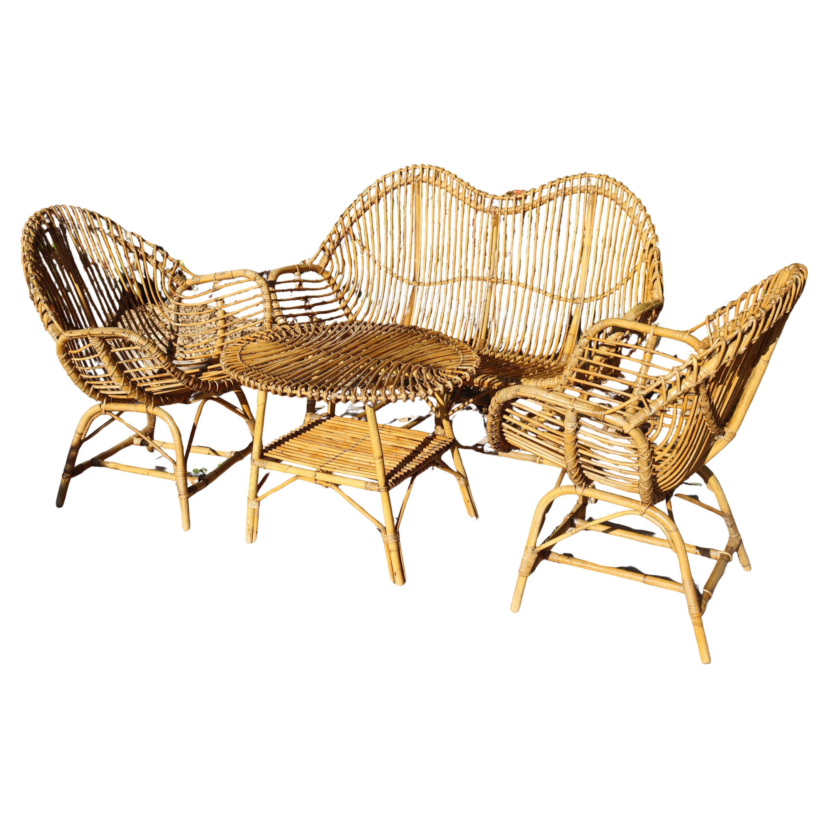 Rattan And Bamboo Lounge Set, Italy, 1960s, Attributed To Franco Albini im Angebot