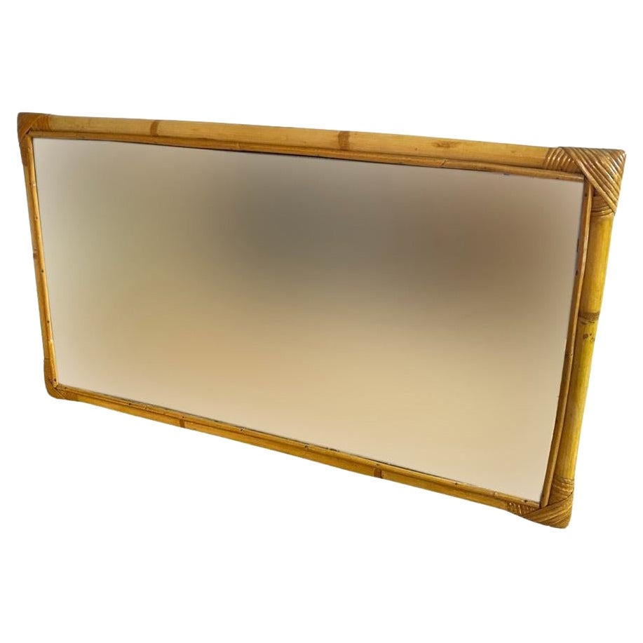 Rattan and Bamboo Mirror Brown Color Italy 1970 For Sale