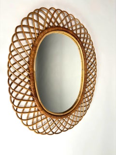 Rattan and bamboo mirror, Franco Albini (Attr.), 1970s