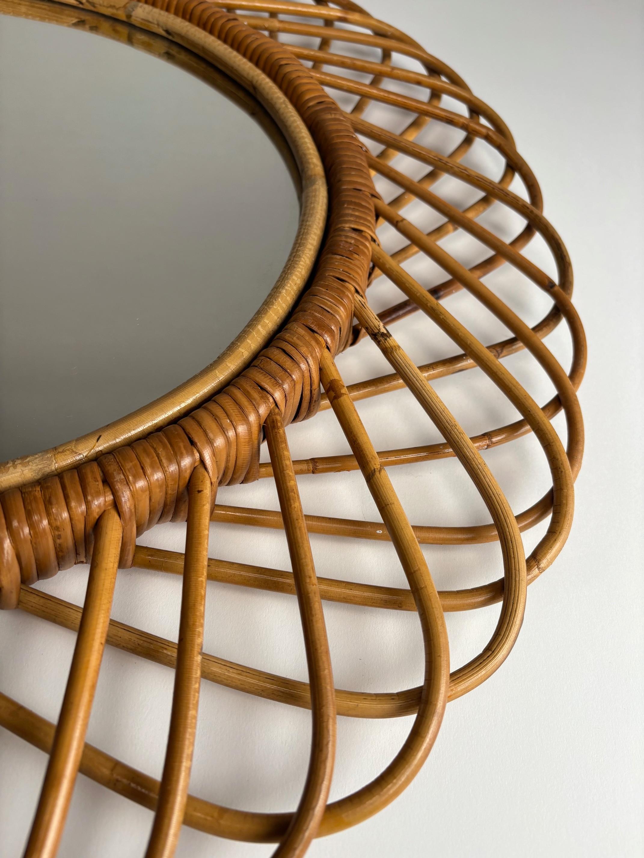 Fine XX secolo Specchio in rattan e bambù, Franco Albini (Attr.), anni '70 in vendita
