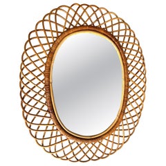 Rattan and bamboo mirror, Franco Albini (Attr.), 1970s