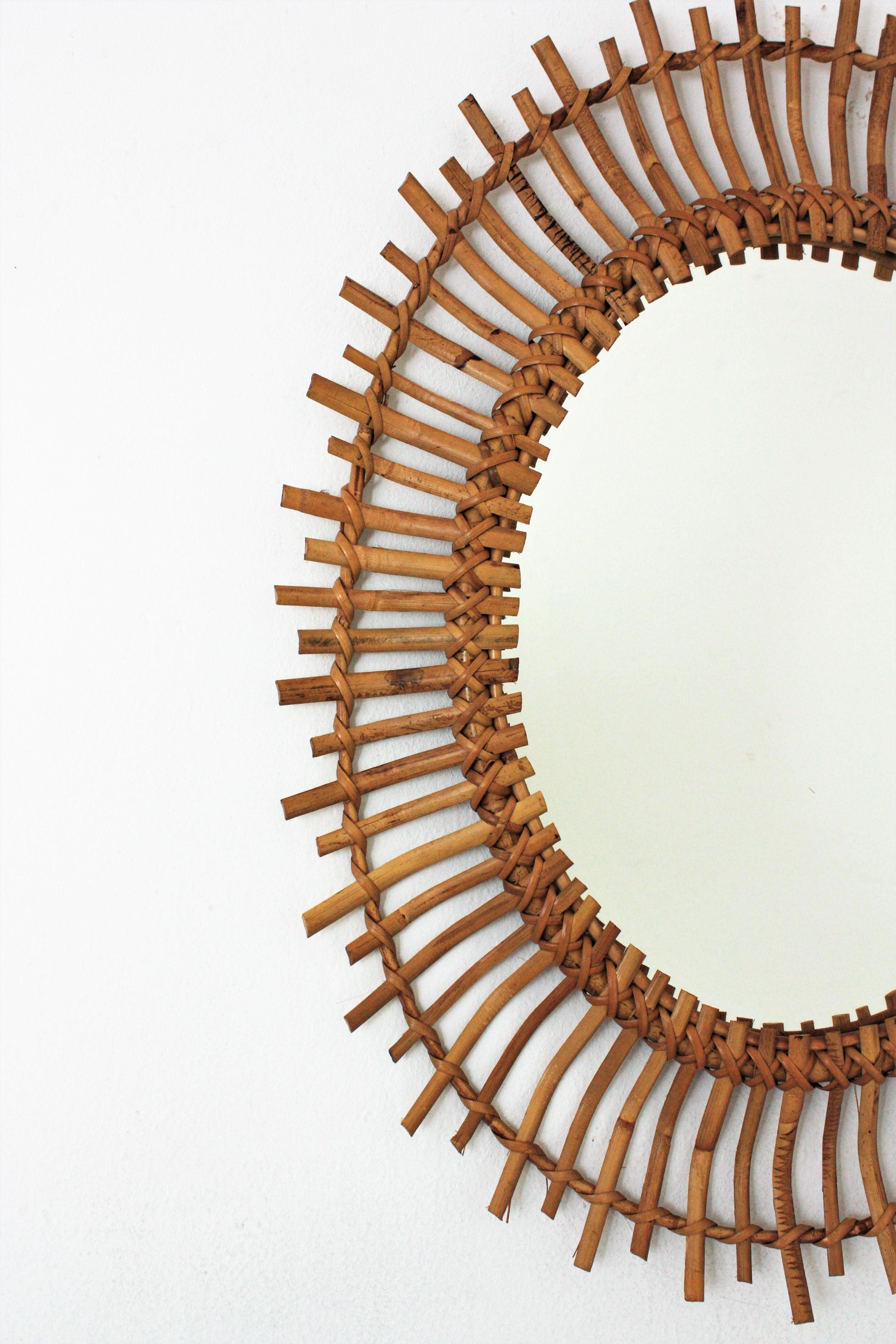 Spanish Rattan and Bamboo Oval Sunburst Mirror