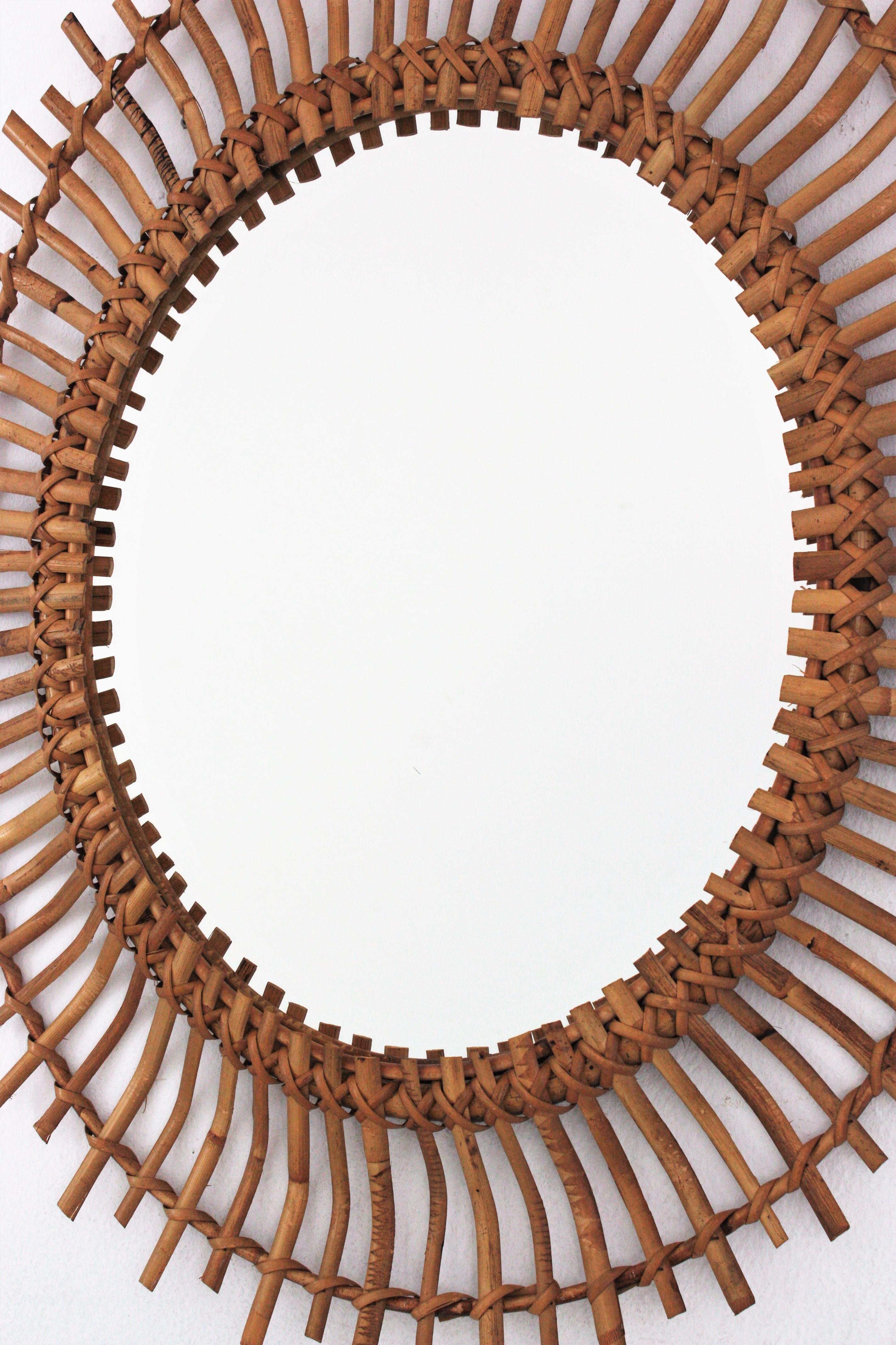 Rattan and Bamboo Oval Sunburst Mirror 1