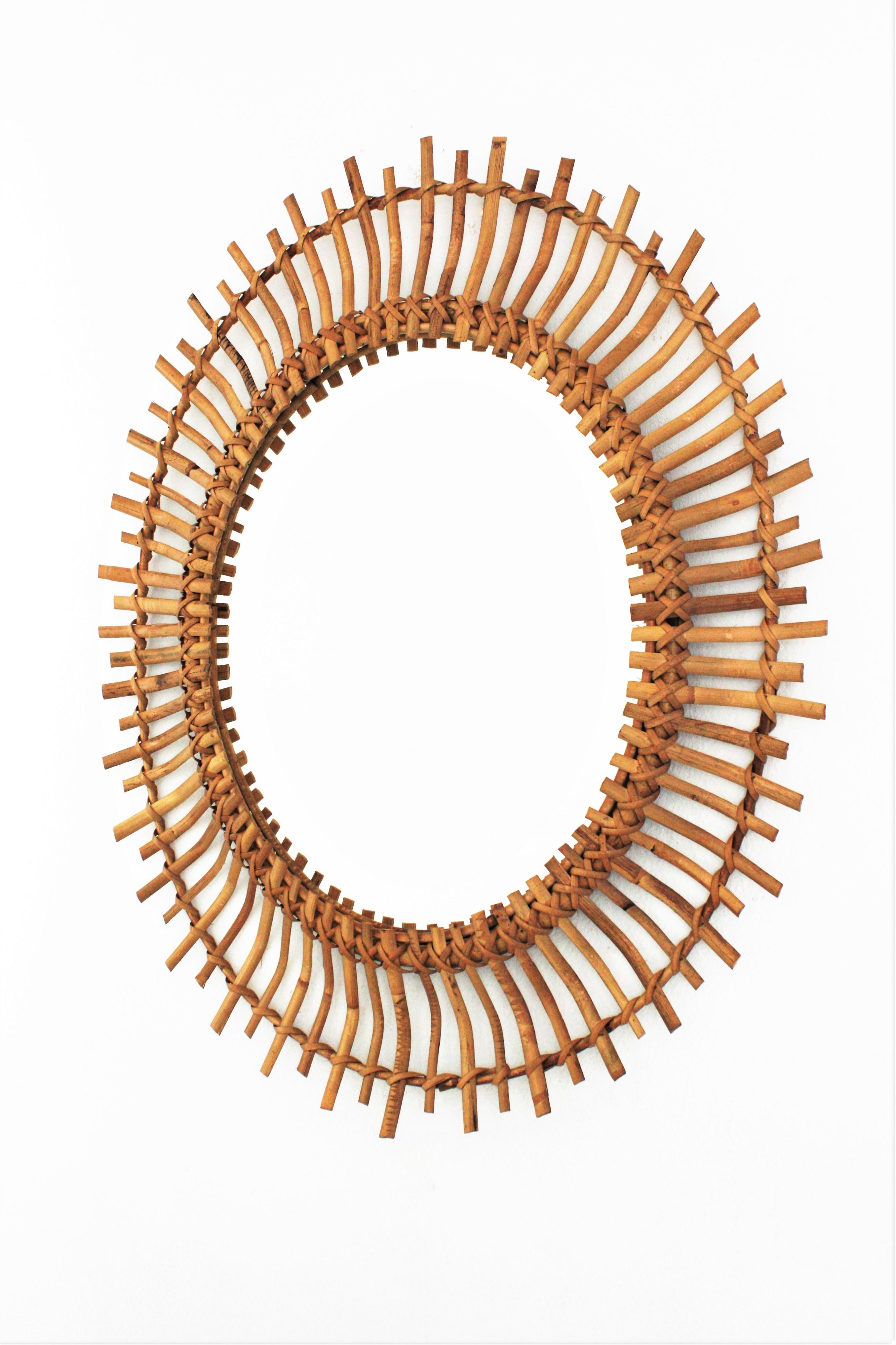 Rattan and Bamboo Oval Sunburst Mirror 2