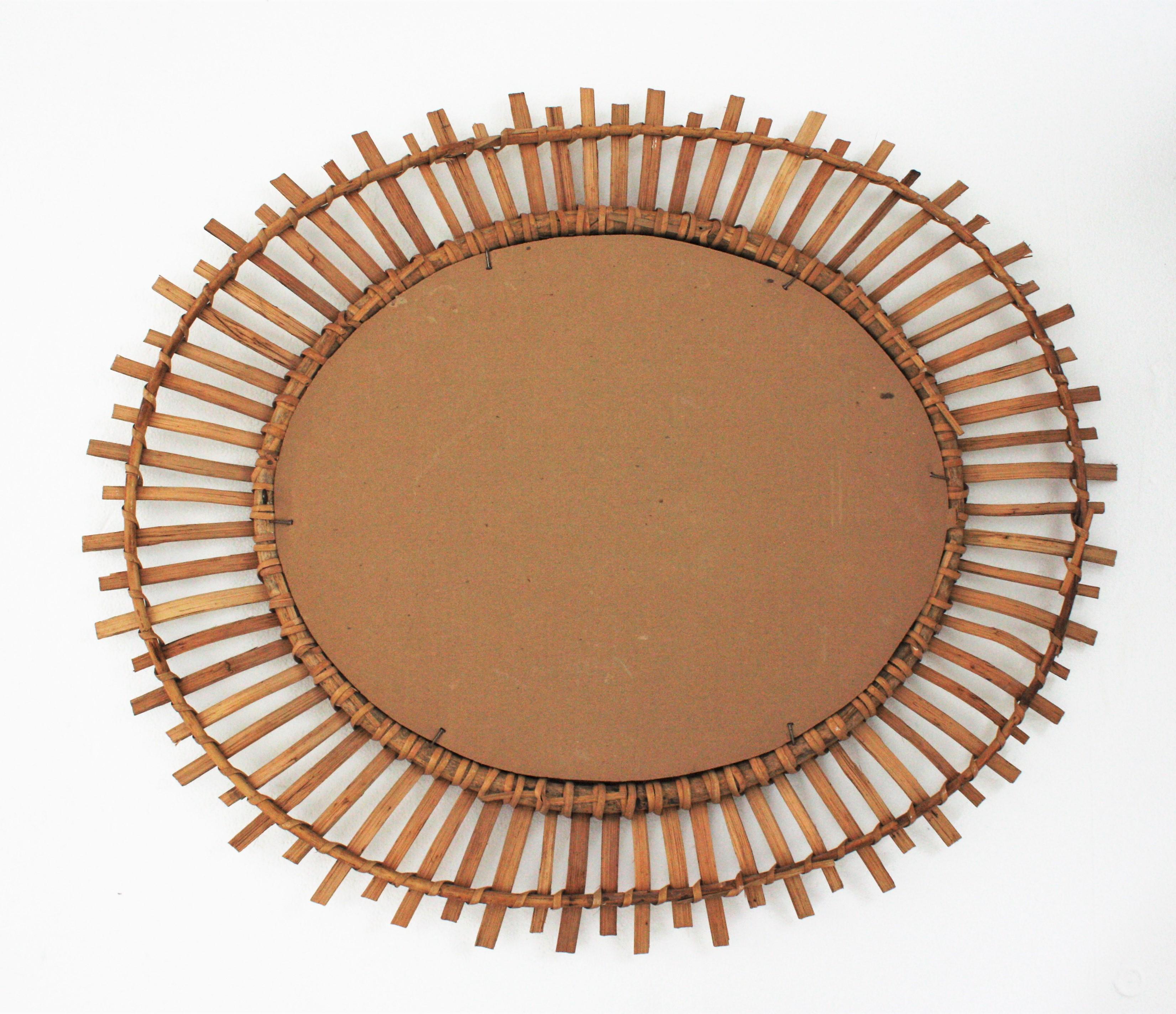 Rattan and Bamboo Oval Sunburst Mirror 3