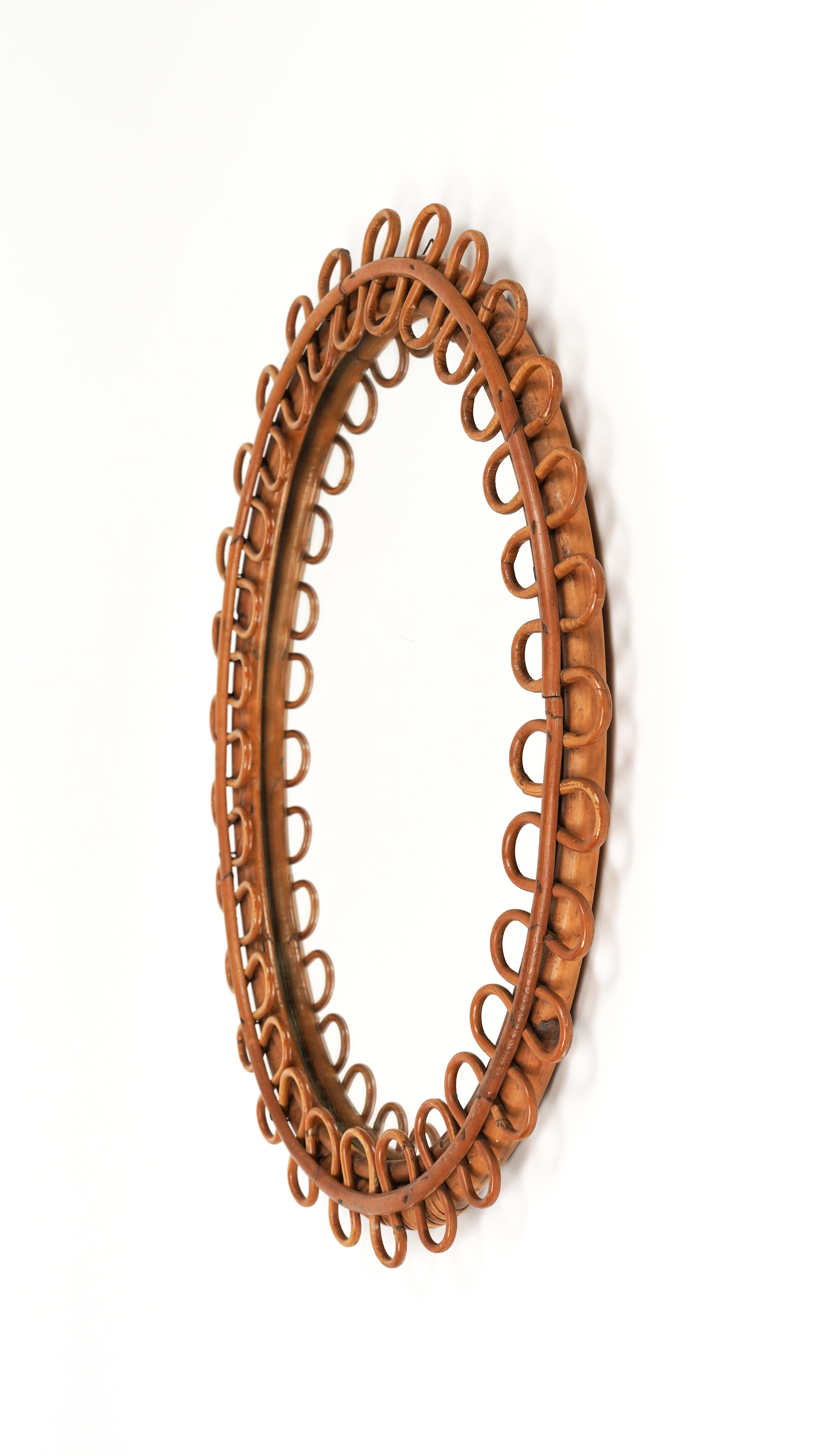 Rattan and Bamboo Oval Wall Mirror in the Style of Franco Albini, Italy, 1960s 4