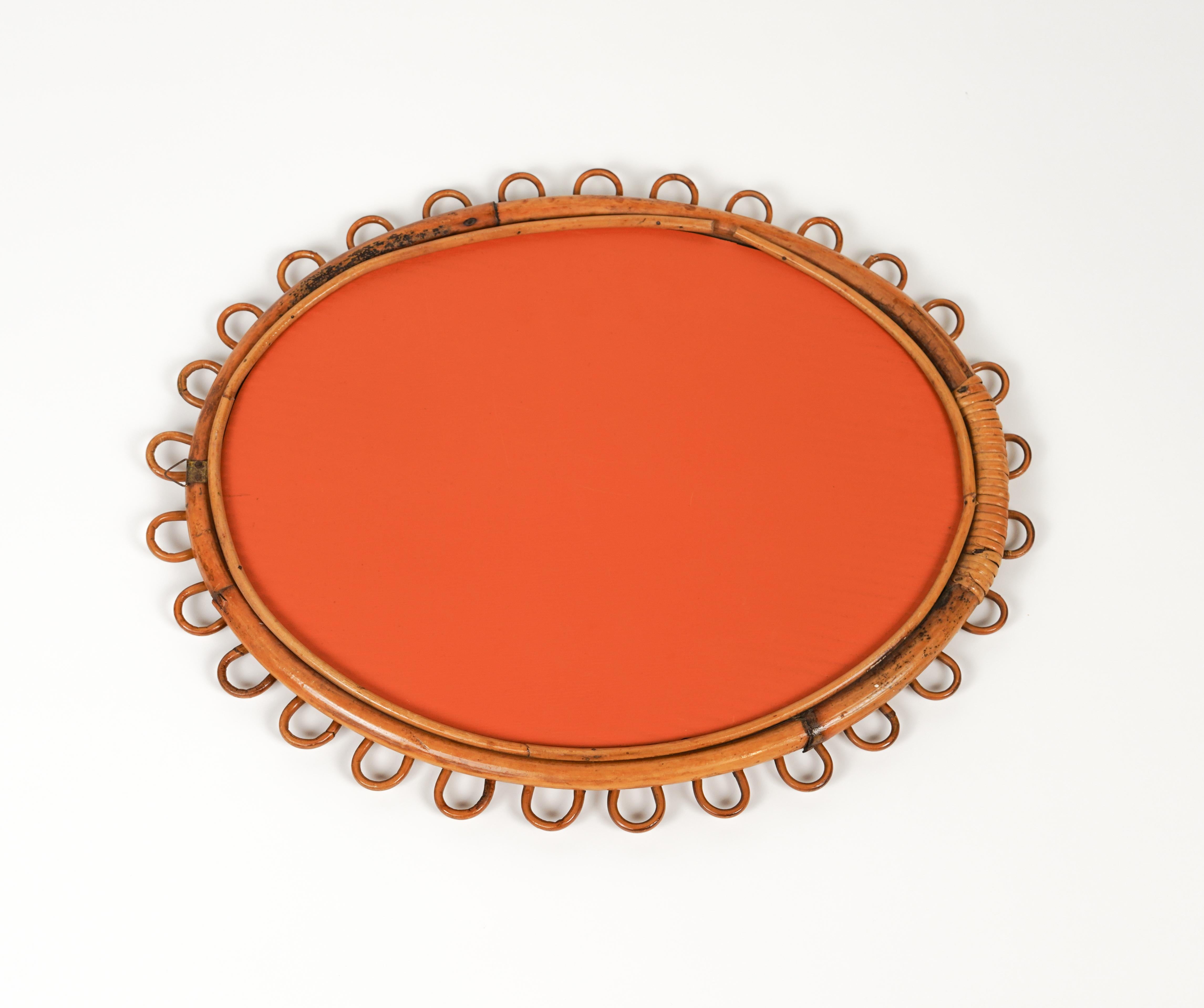 Rattan and Bamboo Oval Wall Mirror in the Style of Franco Albini, Italy, 1960s 5