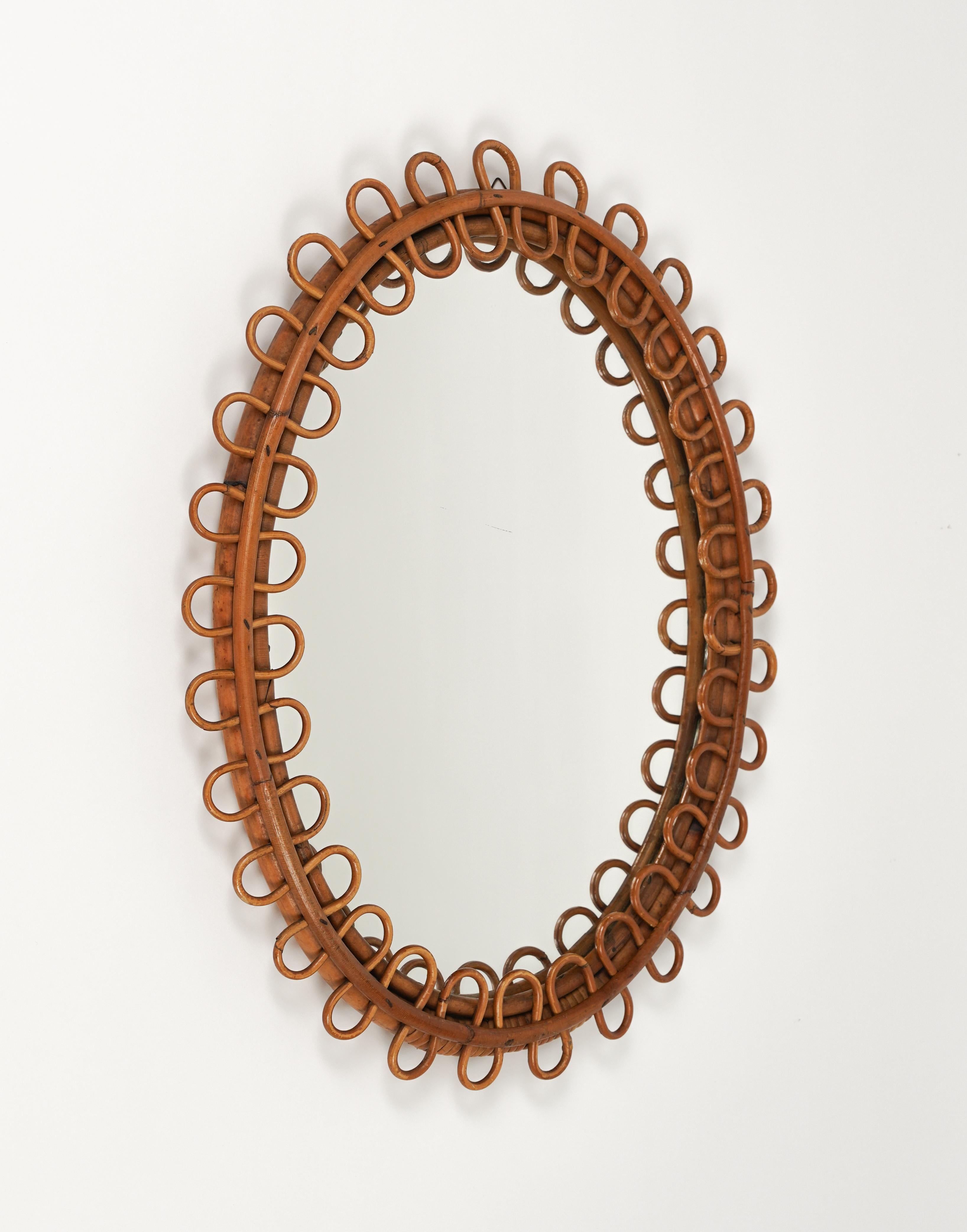 Rattan and Bamboo Oval Wall Mirror in the Style of Franco Albini, Italy, 1960s 2