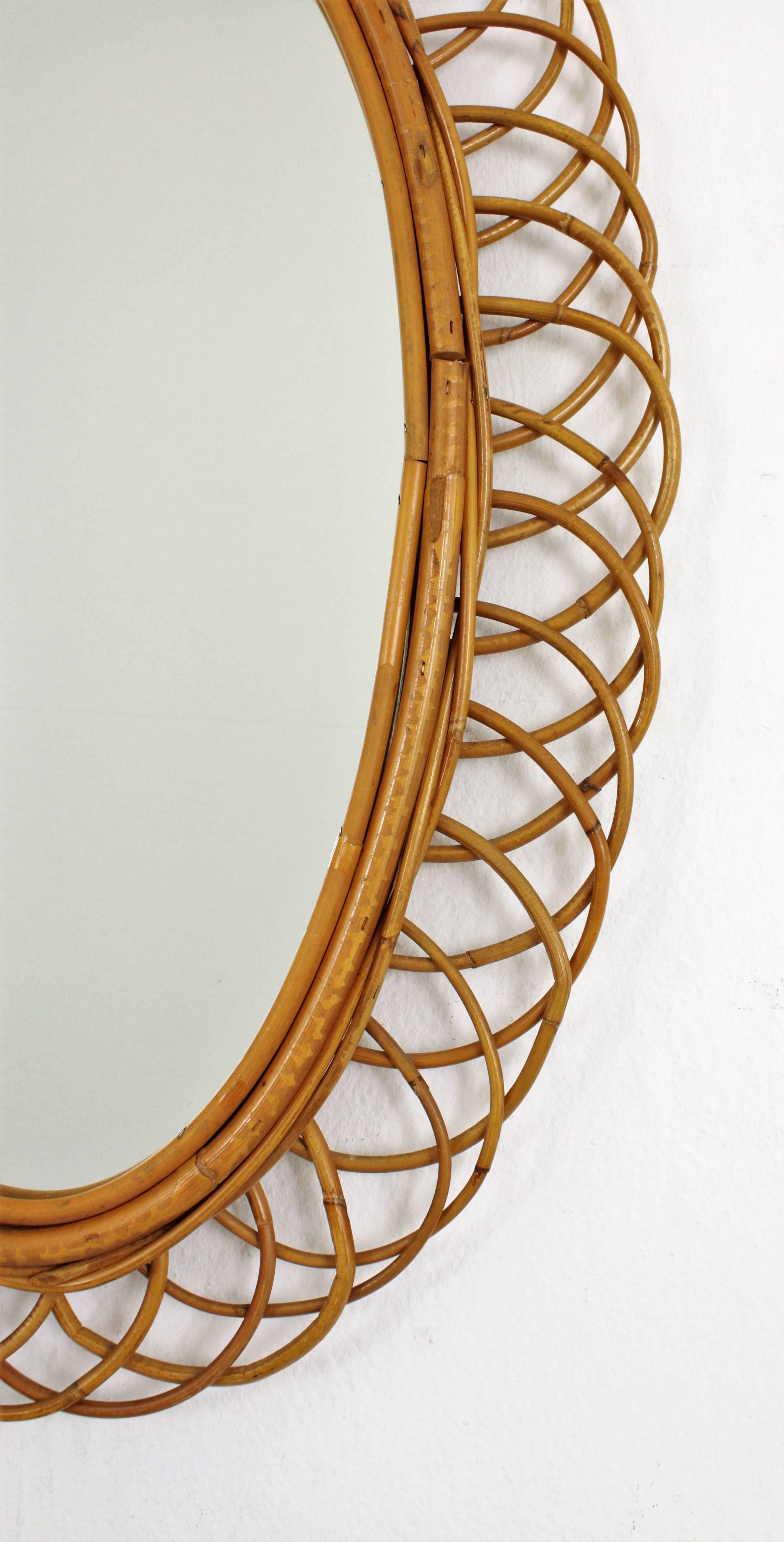 Hand-Crafted Spanish Oval Mirror in Rattan, 1960s For Sale
