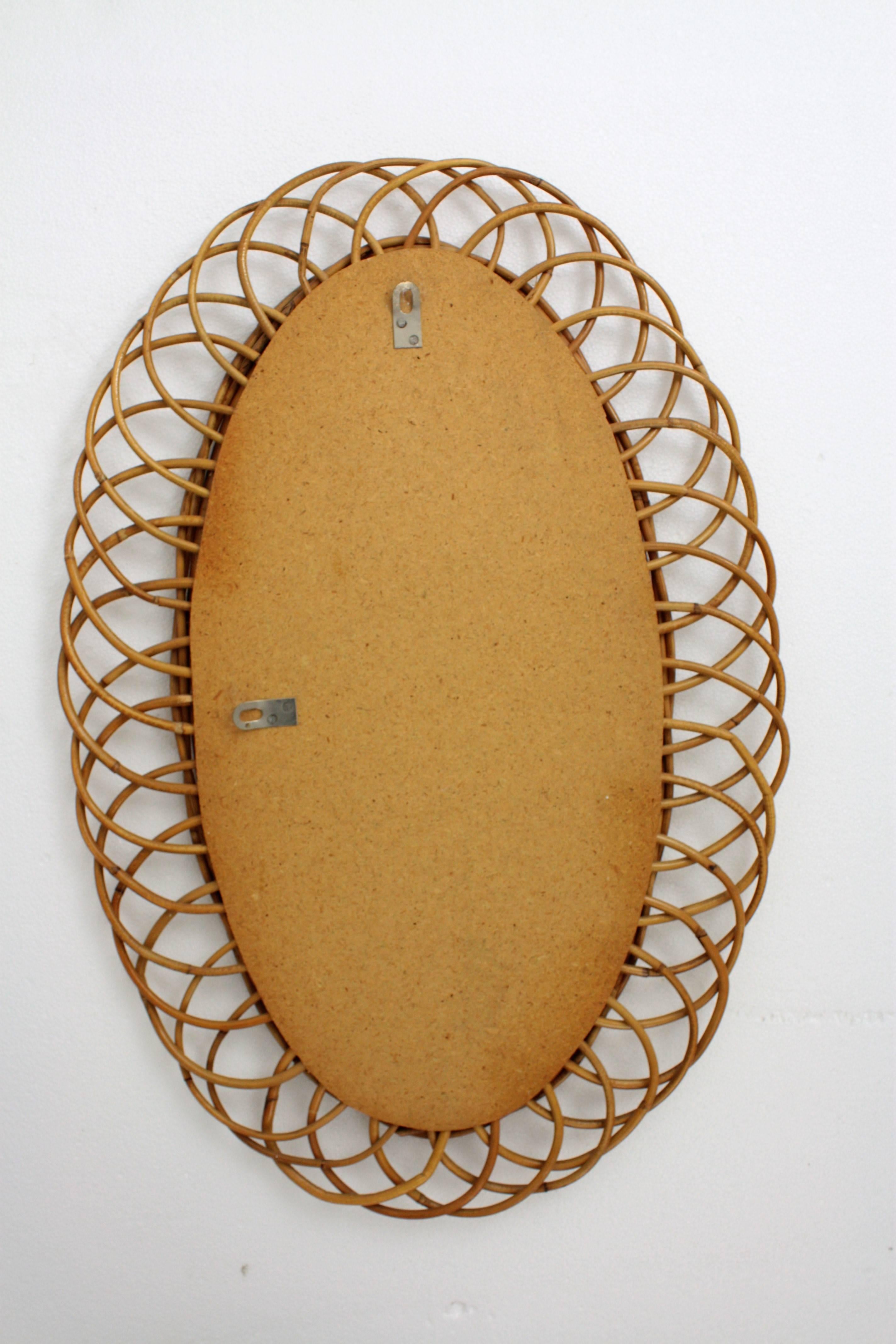 20th Century Spanish Oval Mirror in Rattan, 1960s For Sale