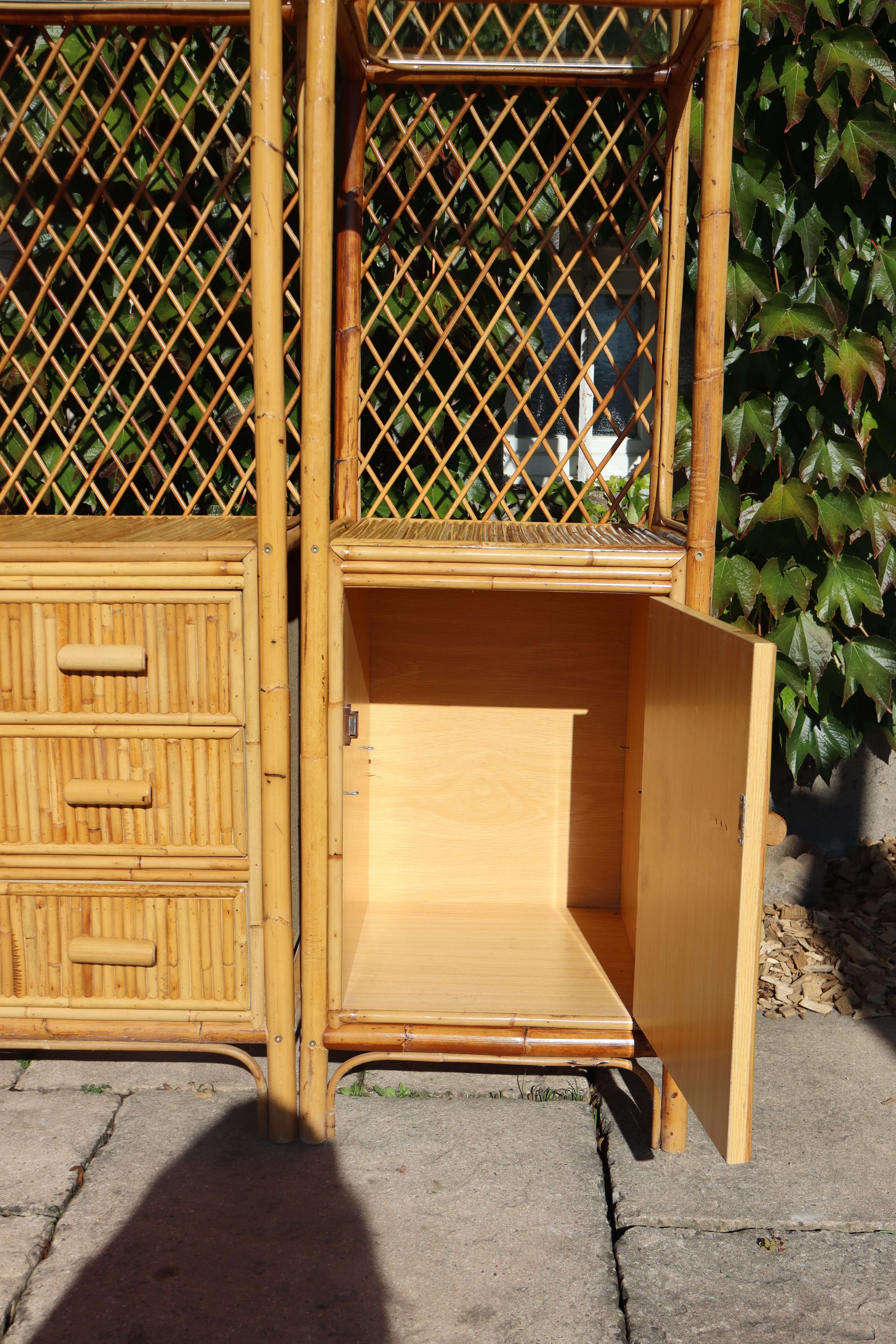 Rattan And Bamboo Pagoda Shelf Italy 1970 For Sale 1