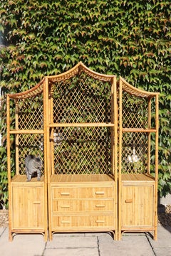 Rattan And Bamboo Pagoda Shelf Italy 1970