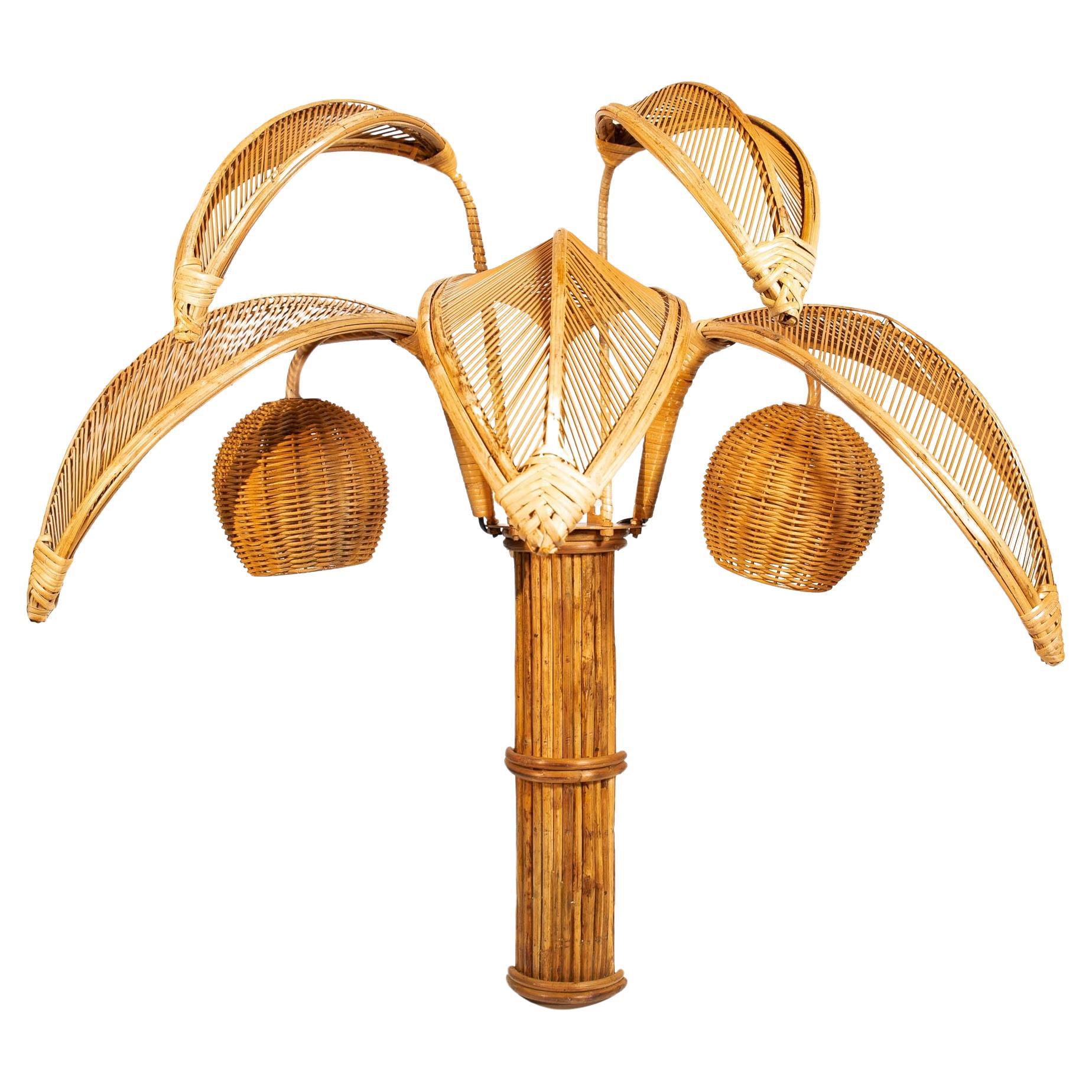 Rattan and Bamboo Palmier Wall Sconce For Sale
